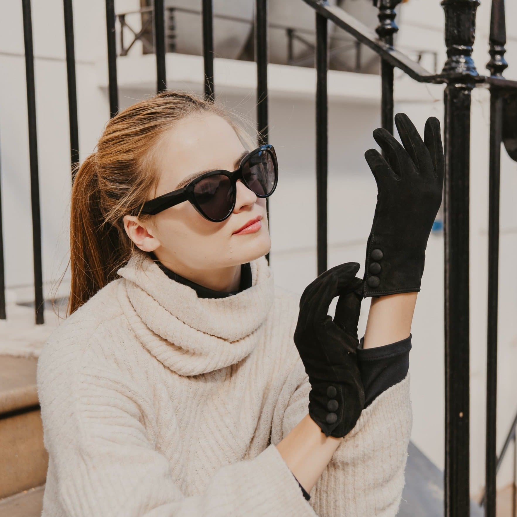 Charlotte | Suede Glove with Snap Cuff-Cornelia James