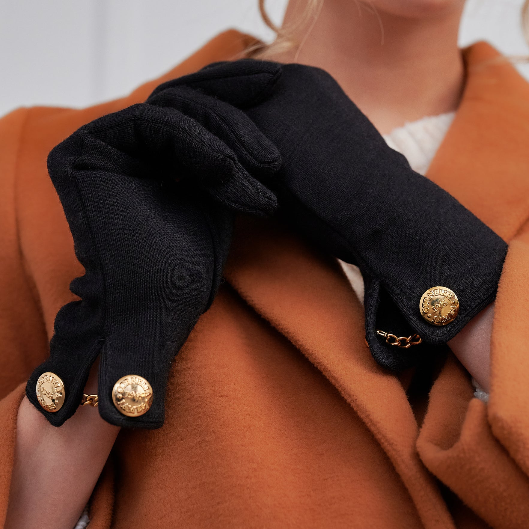 Cornelia | Merino Wool Glove with a Button Cuff Link-Cornelia James