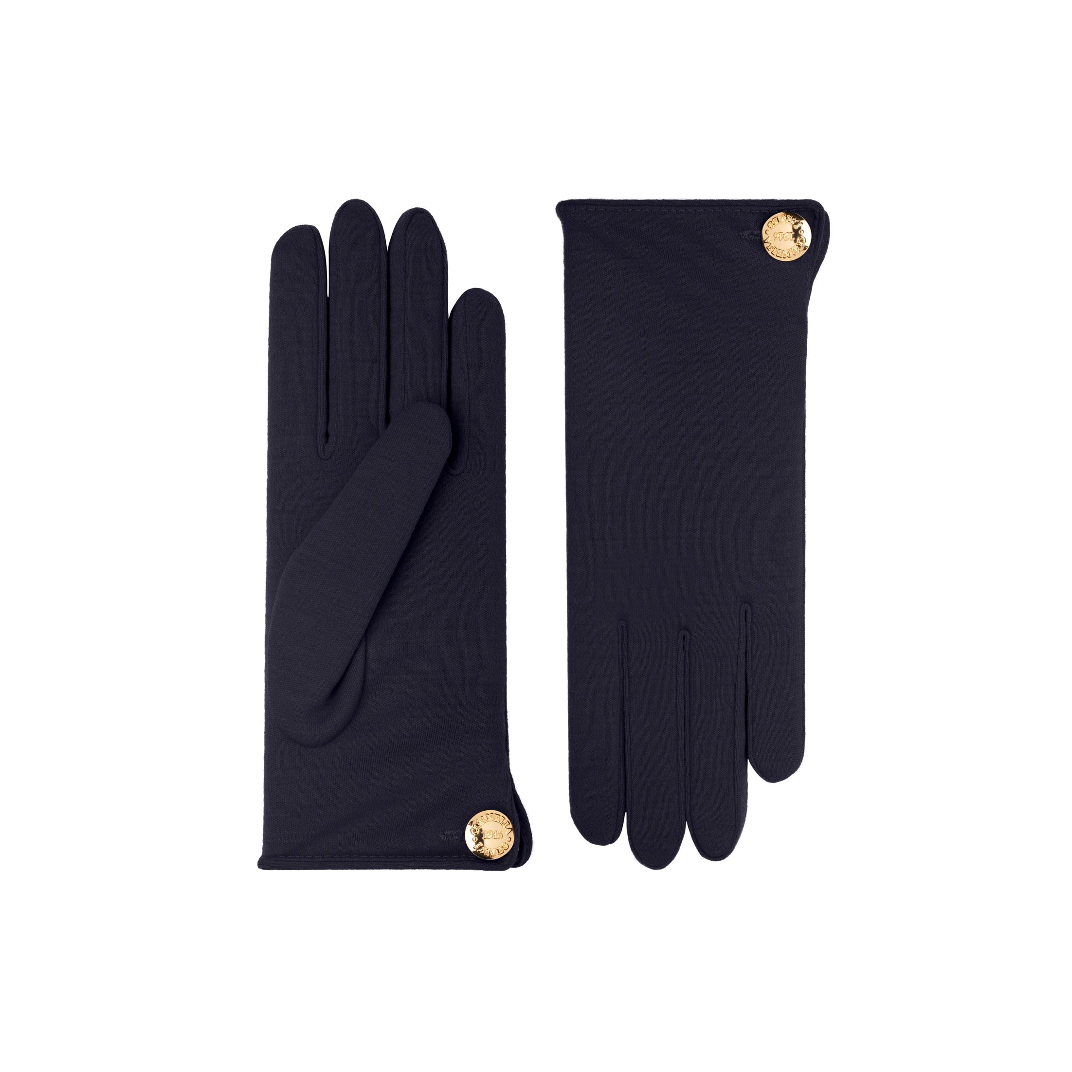Cornelia | Merino Wool Glove with a Button Cuff Link-Navy-Cornelia James