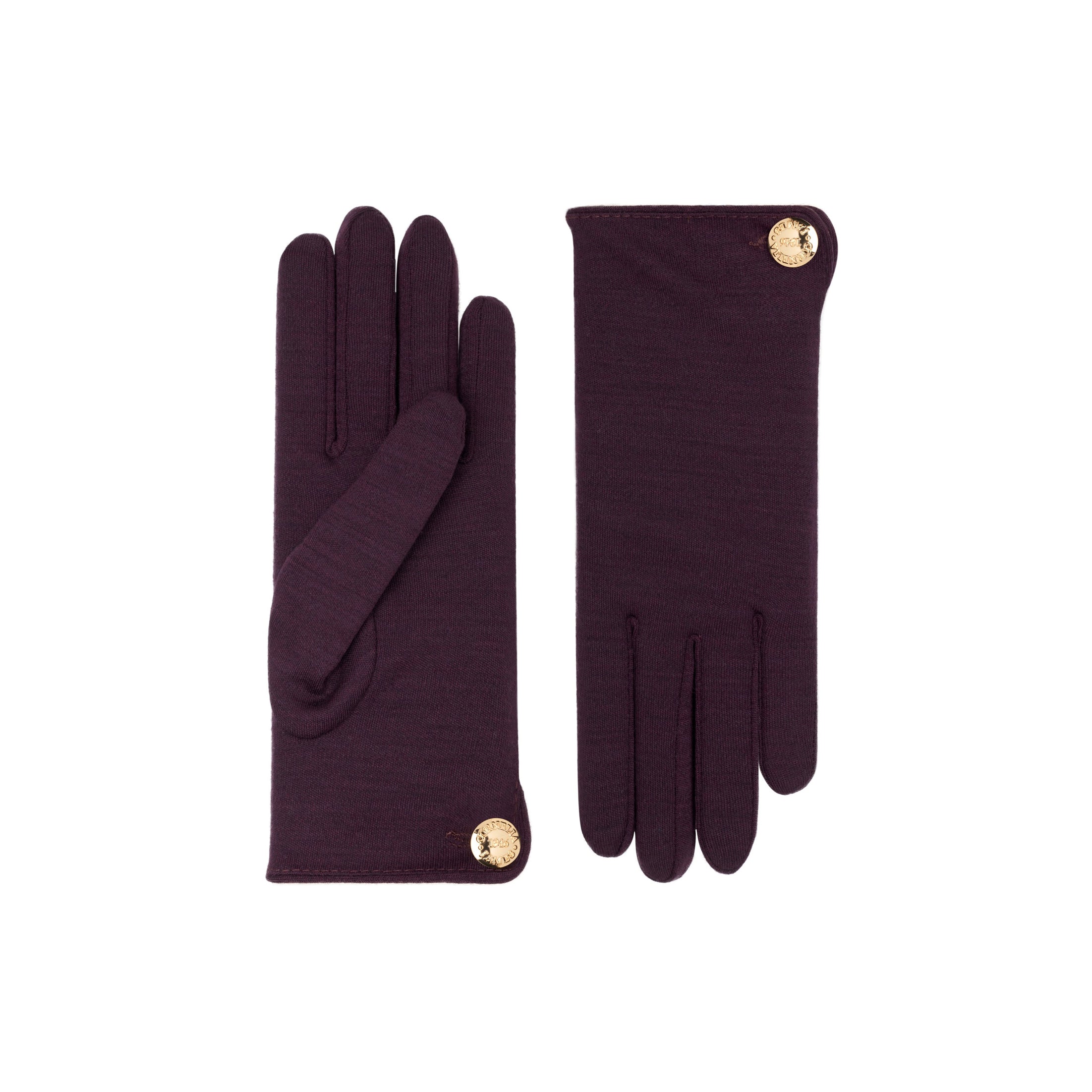 Cornelia | Merino Wool Glove with a Button Cuff Link-Plum-Cornelia James