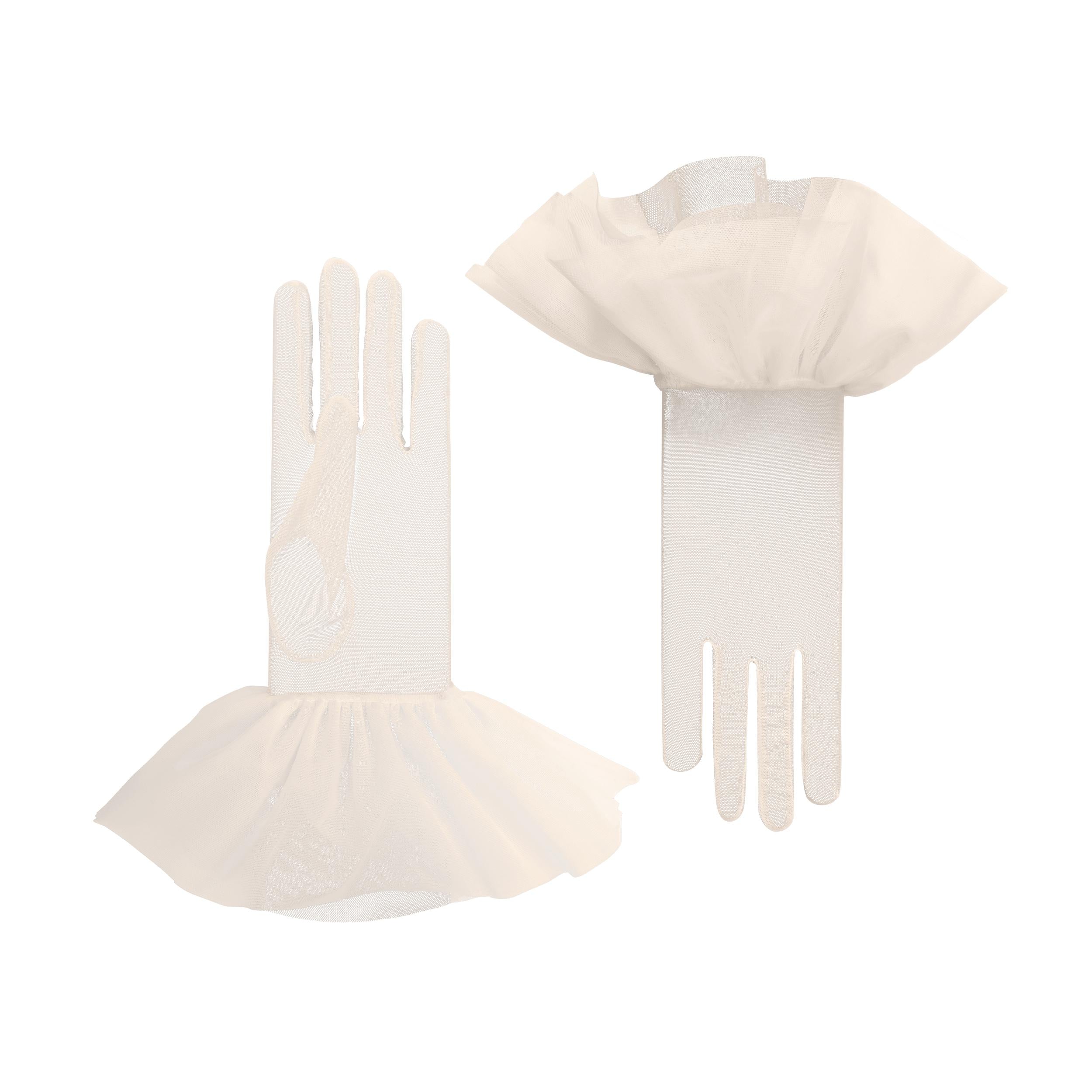 Lara | Tulle Glove with Harlequin Cuff-Ivory-Cornelia James