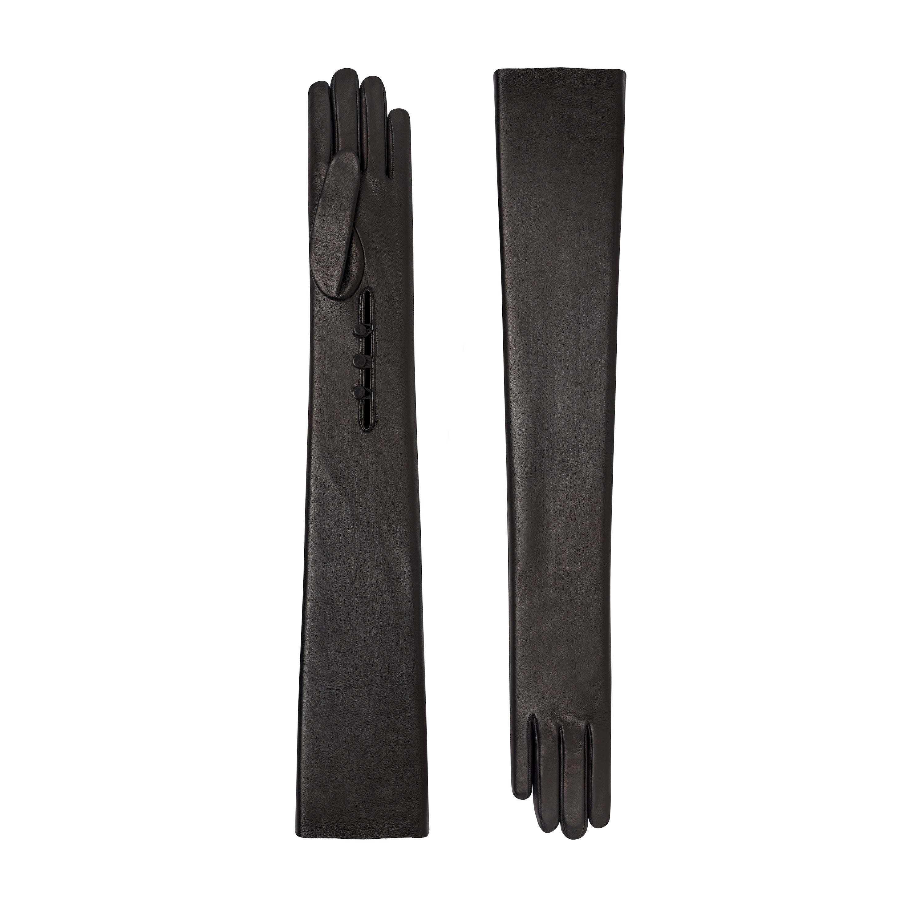 Séverine | Leather Opera Glove with Mousquetaire-Black-Cornelia James
