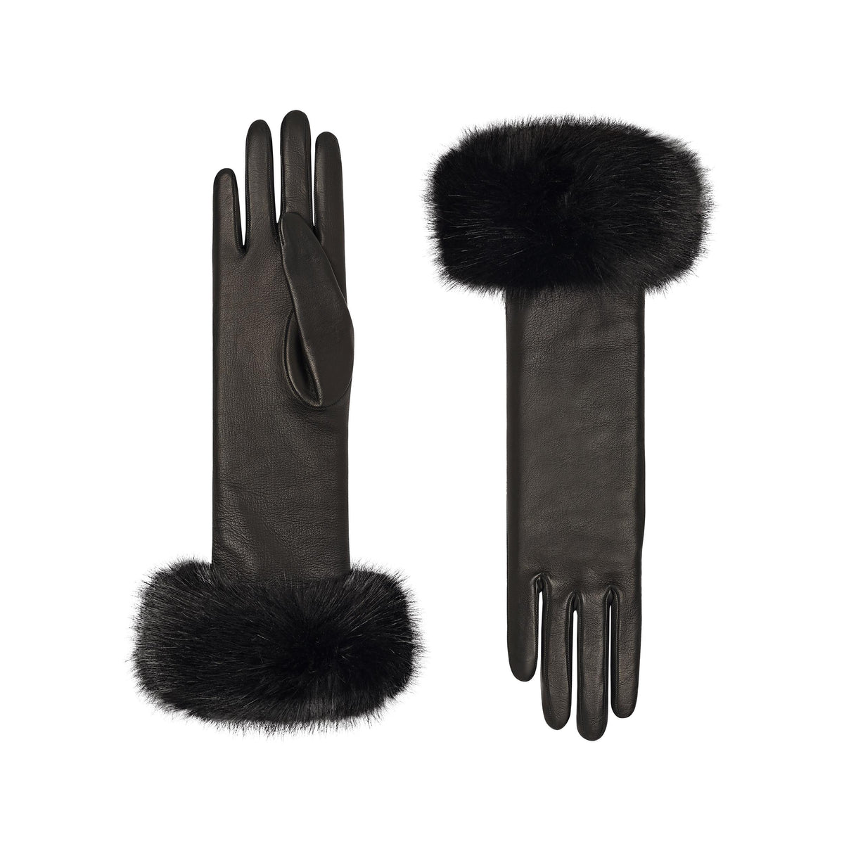Lucie | Leather Glove with Faux Fur Cuff-Black-Cornelia James