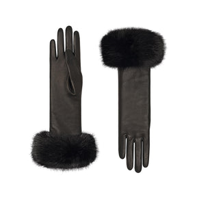 Lucie | Leather Glove with Faux Fur Cuff-Black-Cornelia James