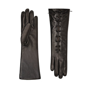 Alana | Long Leather Glove with Lacing-Black-Cornelia James