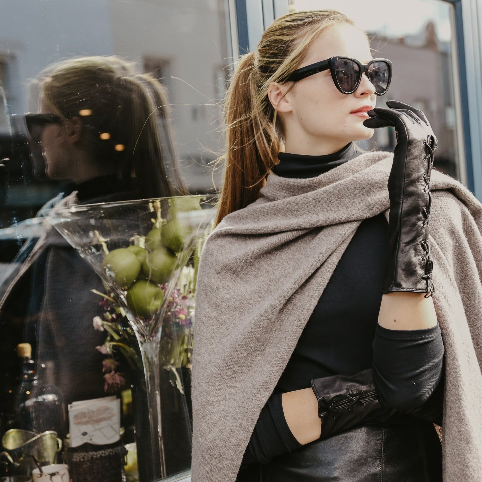 Alana | Long Leather Glove with Lacing-Cornelia James