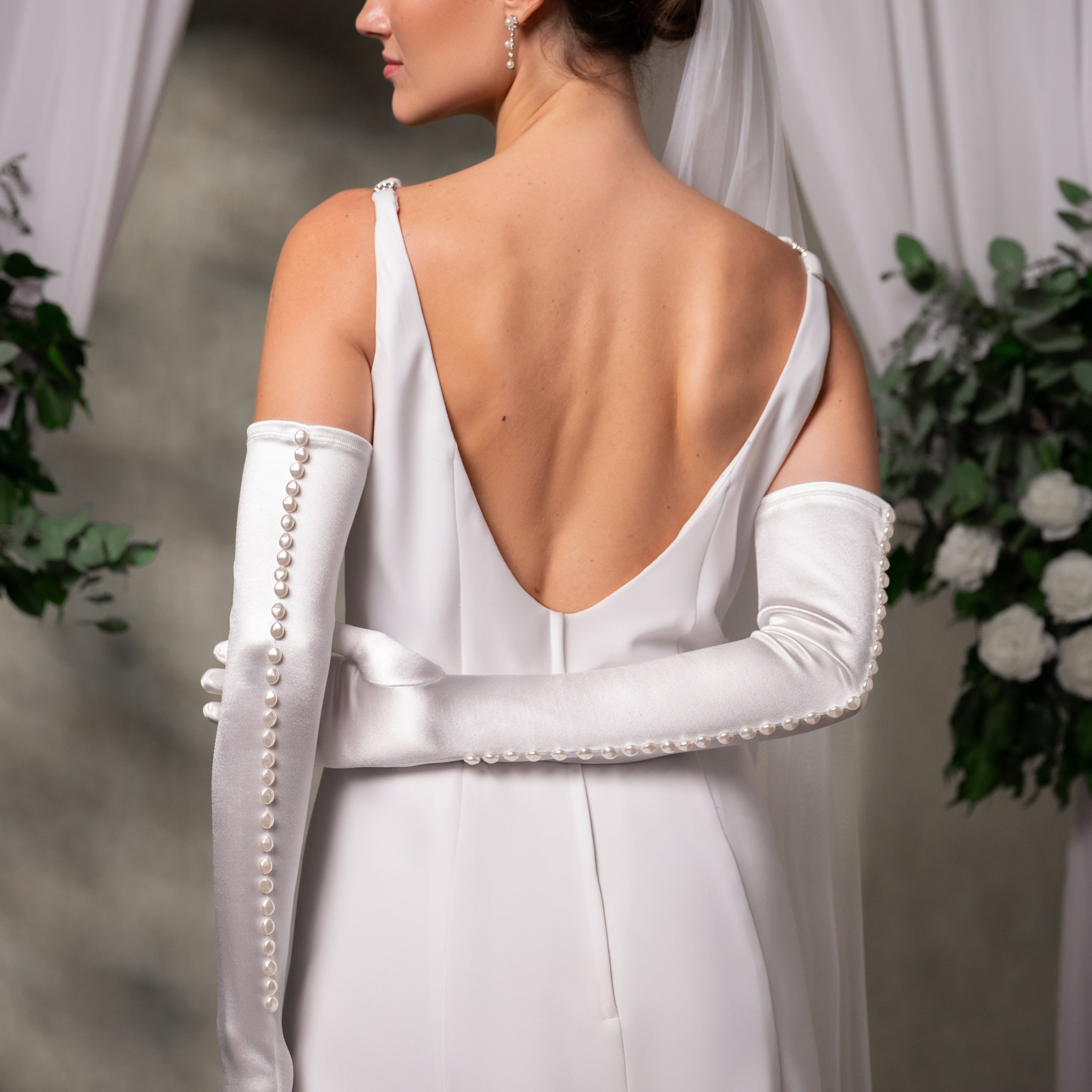 Ivory Satin Opera Gloves
