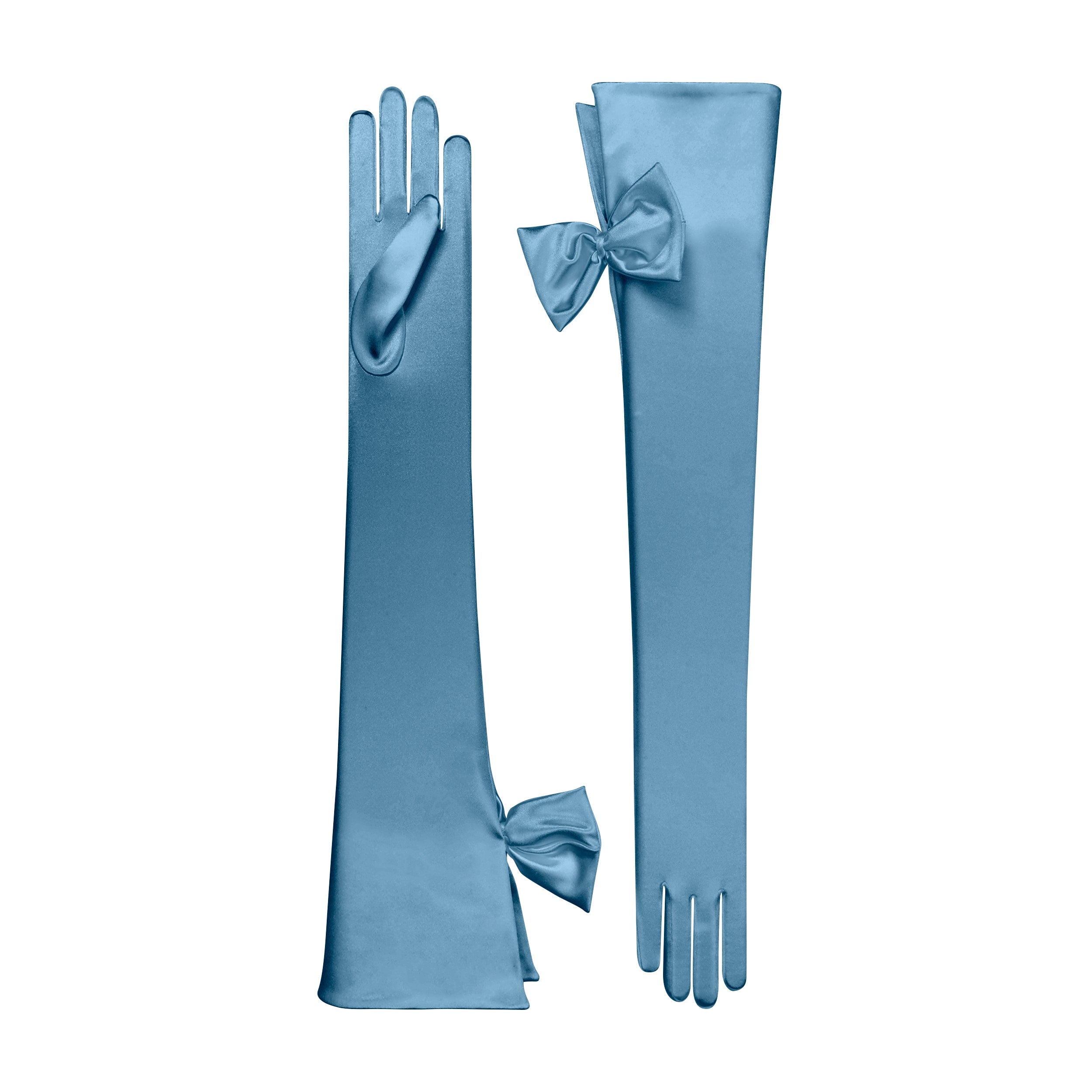 Azure Satin Opera Gloves - Calista