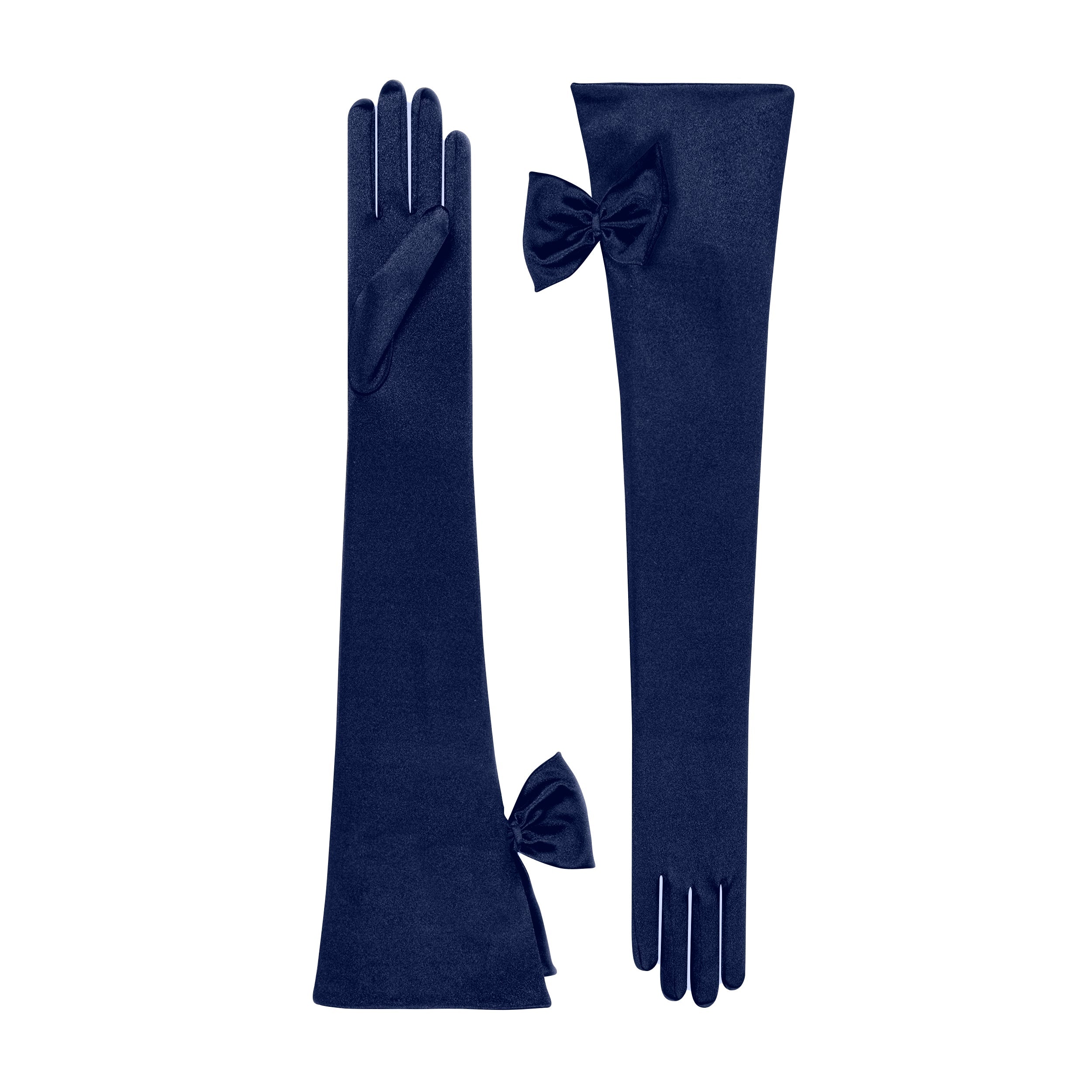 Midnight Blue Satin Opera Gloves - Calista