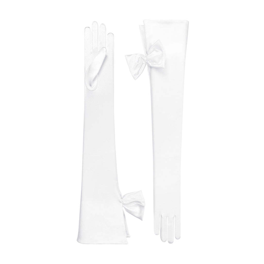 White Satin Opera Gloves - Calista