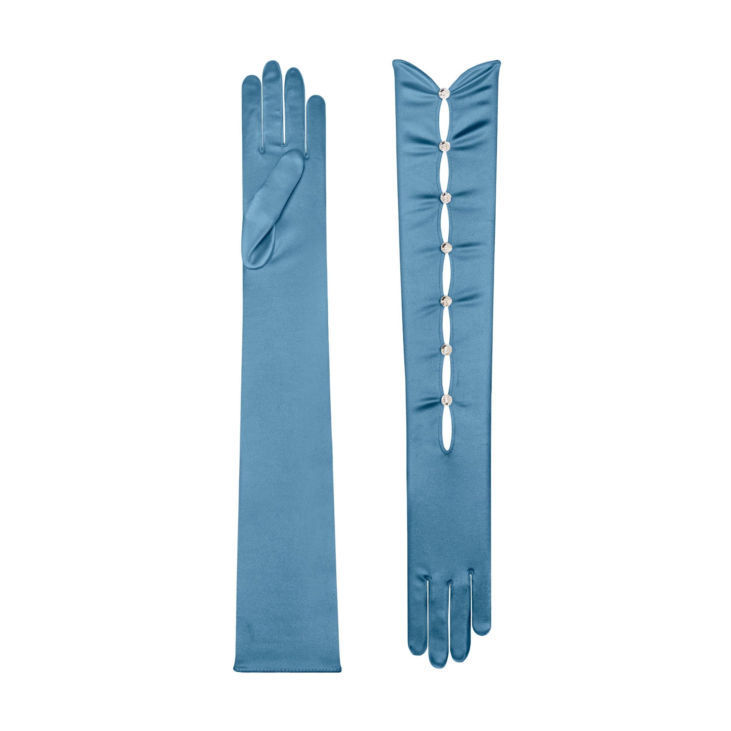 Azure Satin Opera Gloves - Calypso