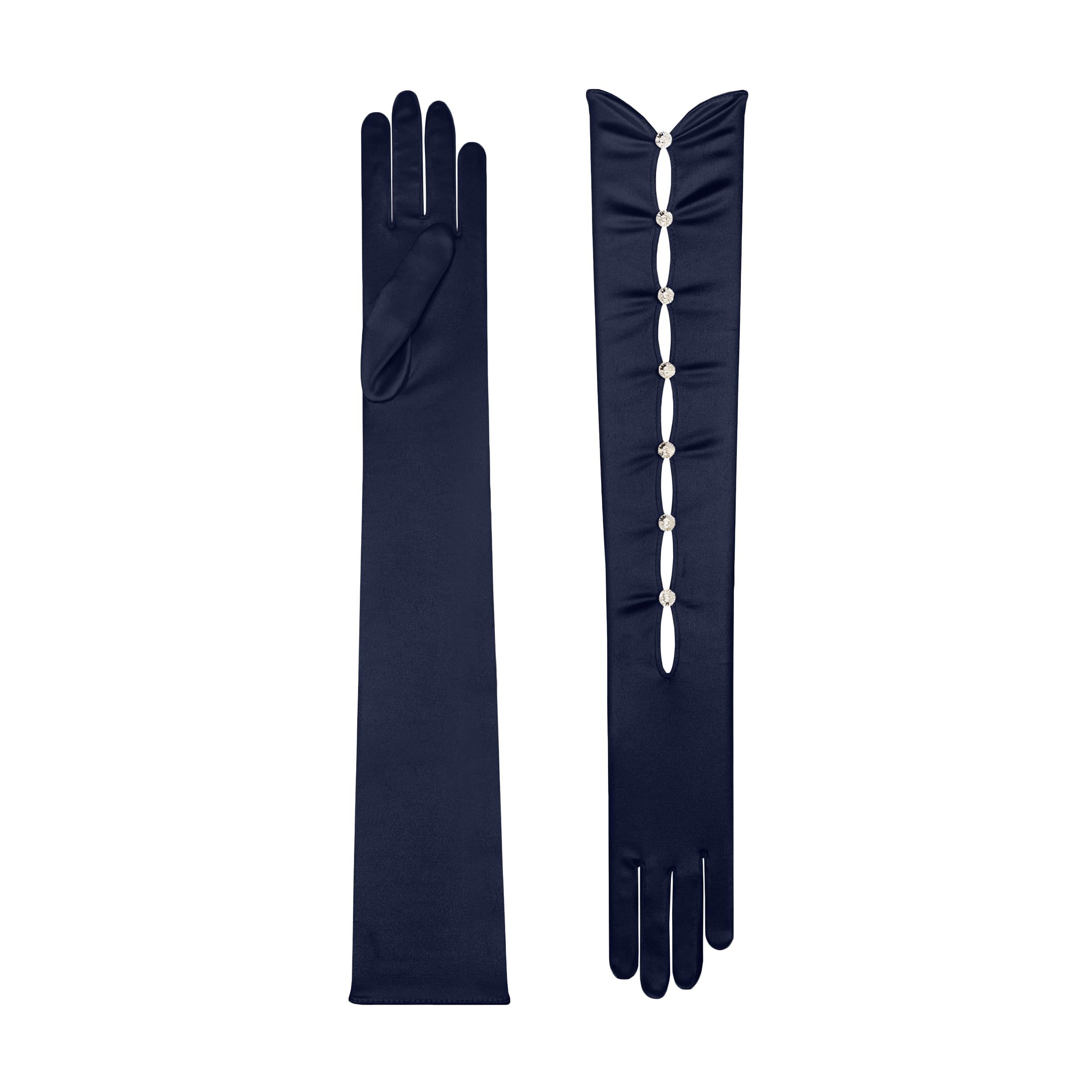 Midnight Blue Satin Opera Gloves - Calypso