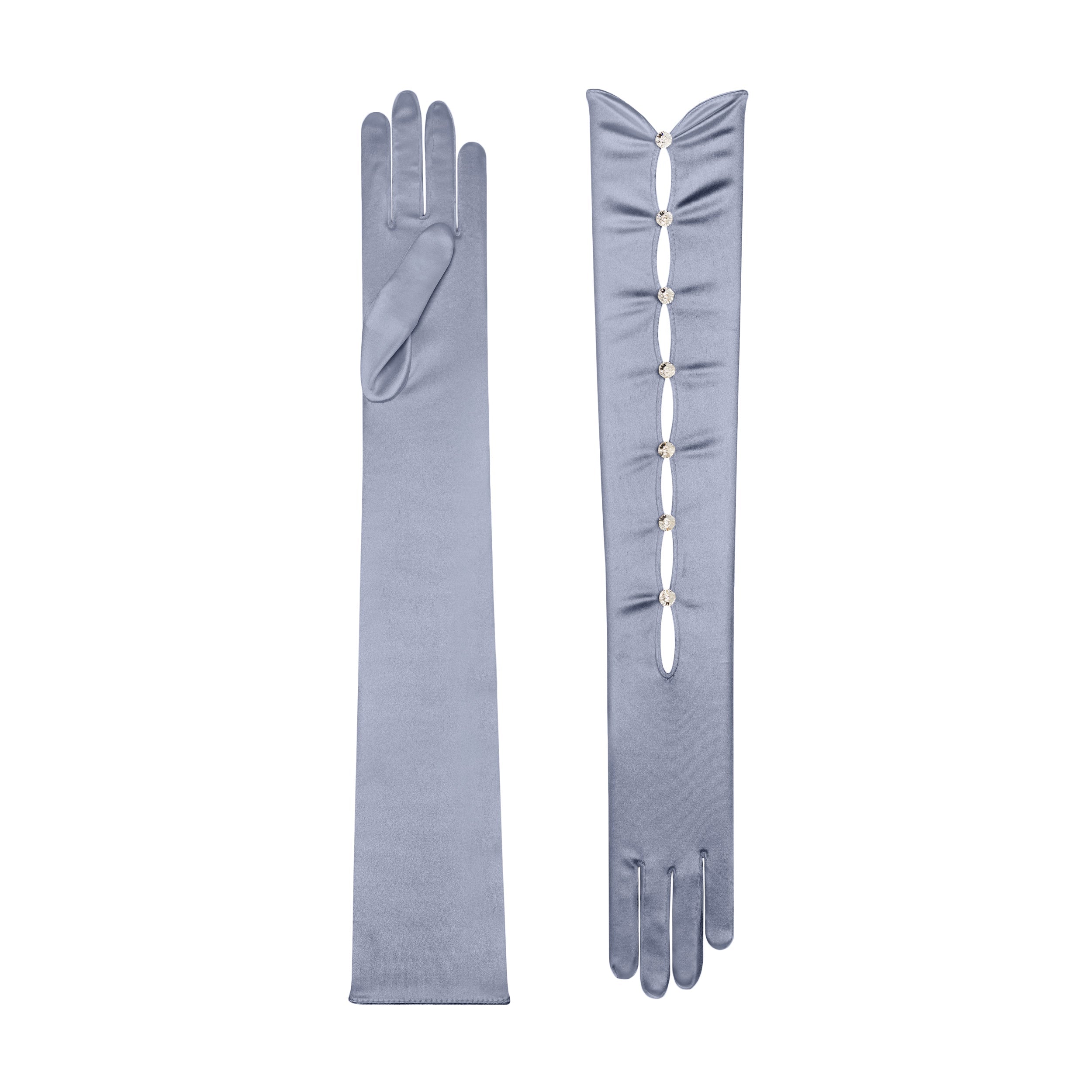 Silver Mist Satin Opera Gloves - Calypso
