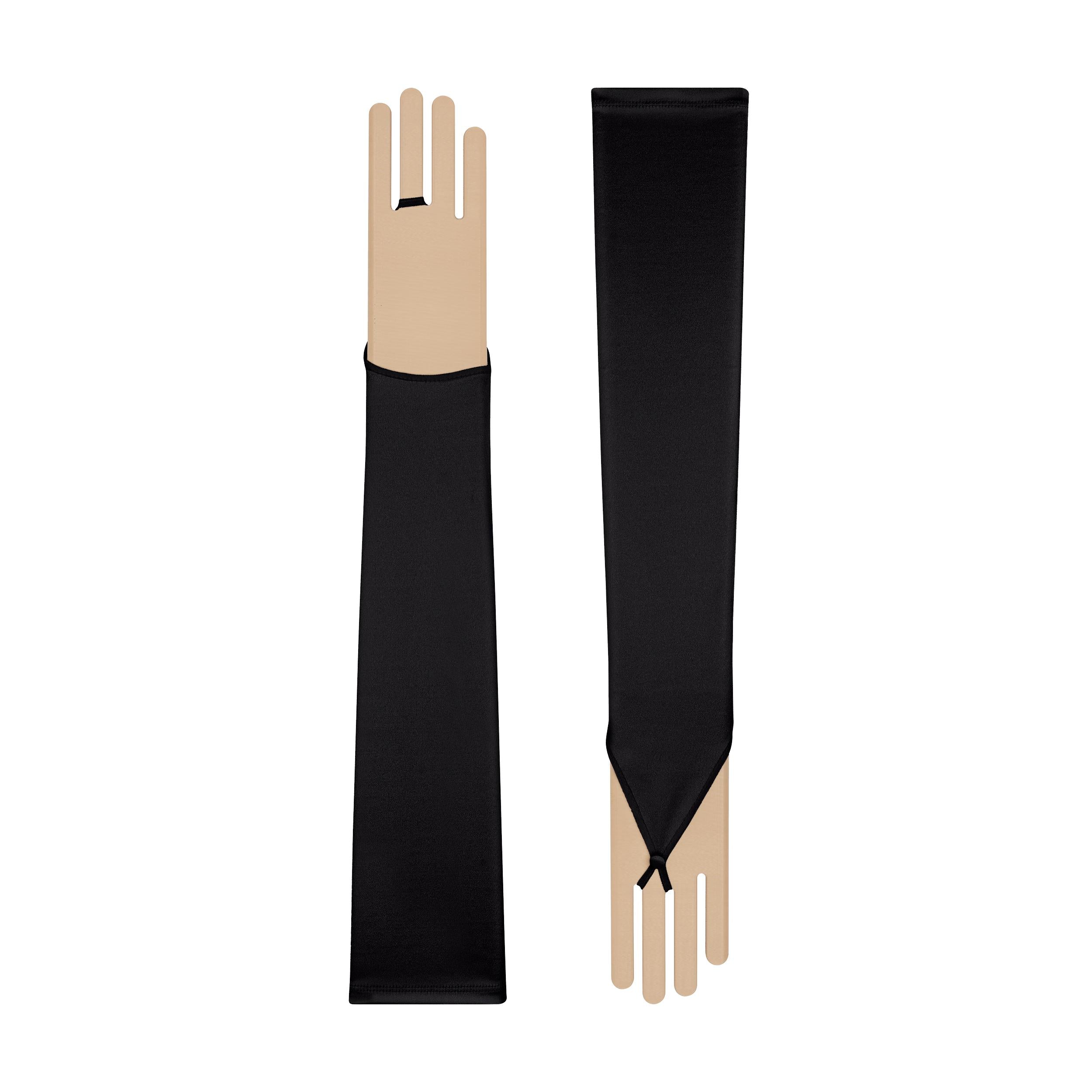Black Satin Fingerless Opera Gloves - Cecilia