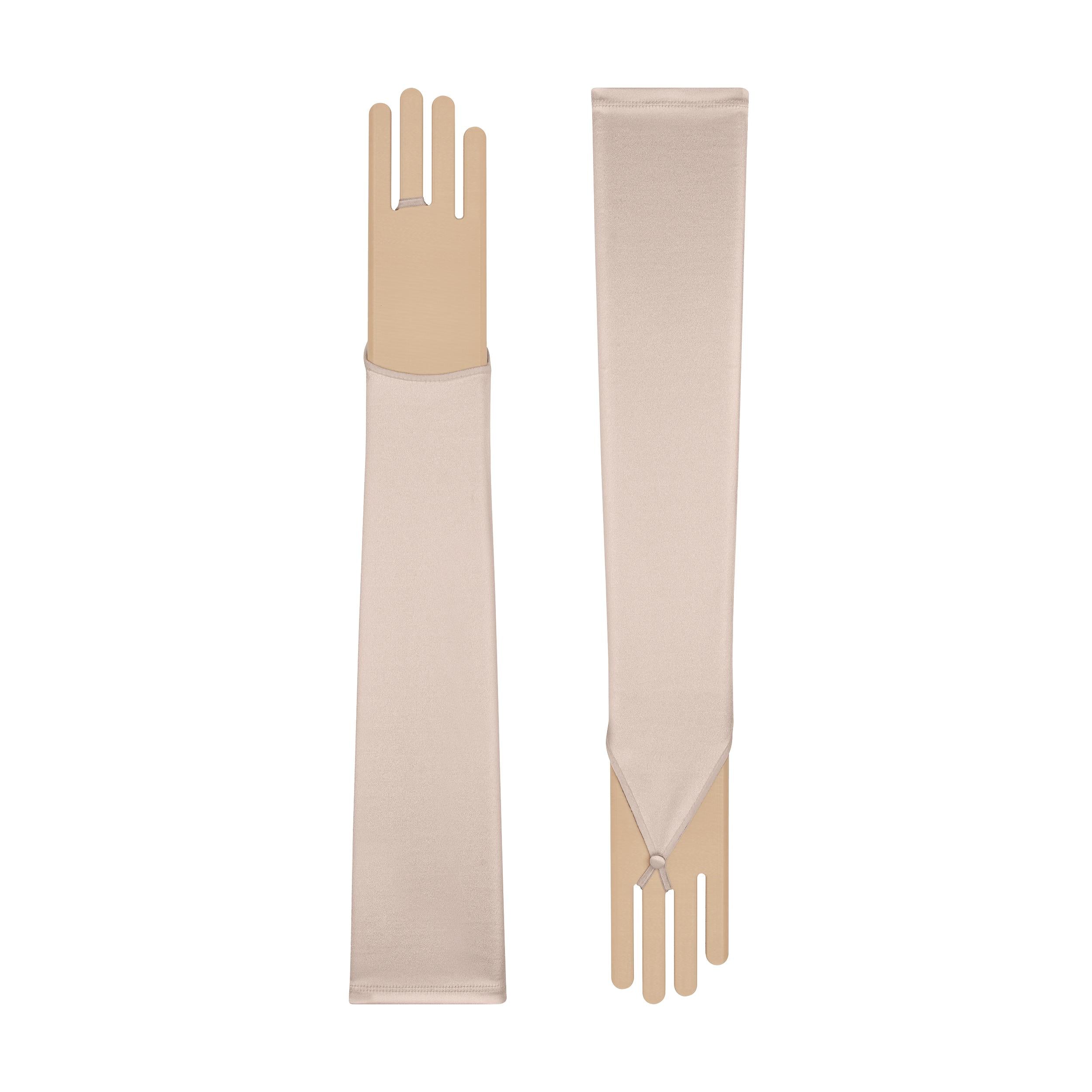 Champagne Satin Fingerless Opera Gloves - Cecilia