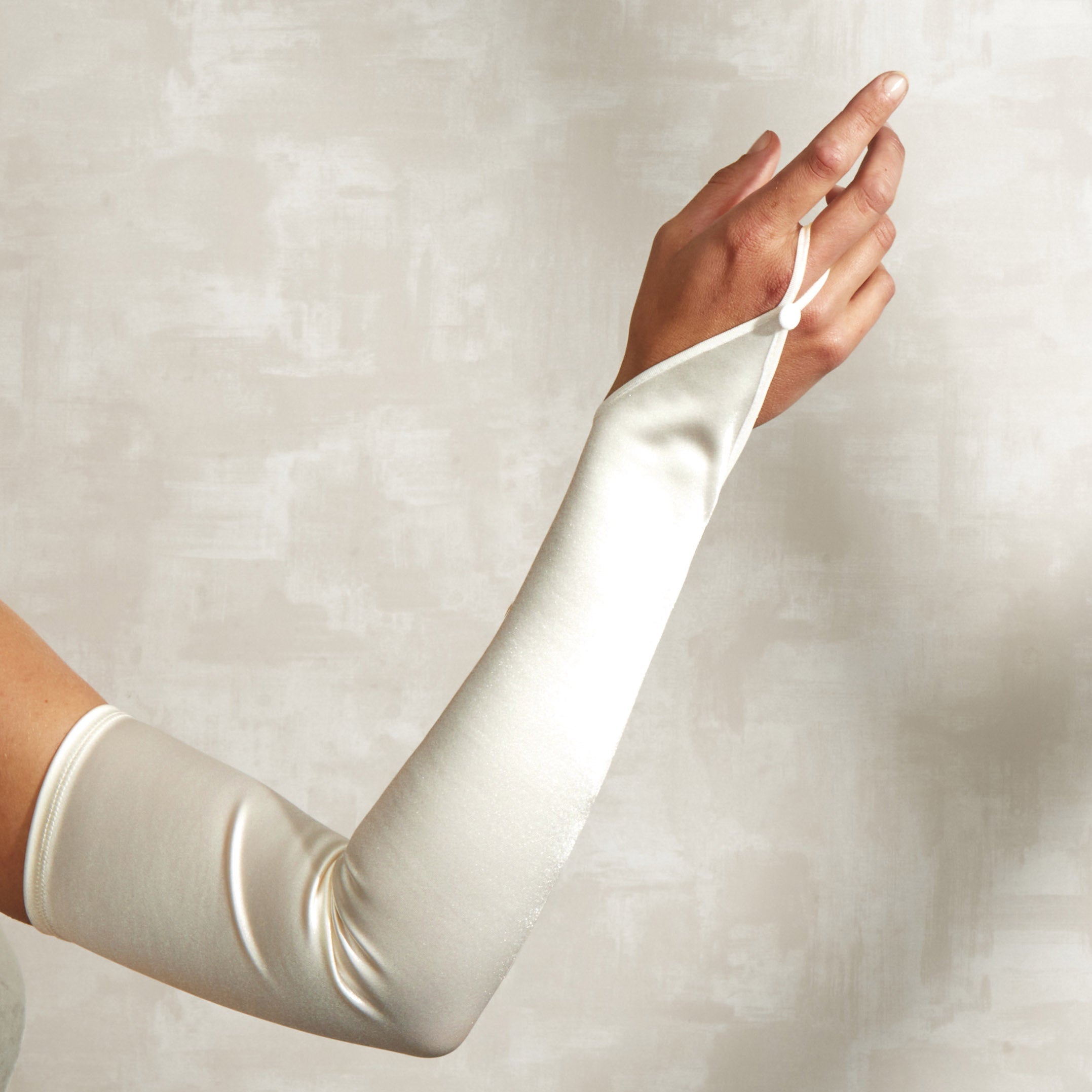 Ivory Satin Fingerless Opera Gloves - Cecilia