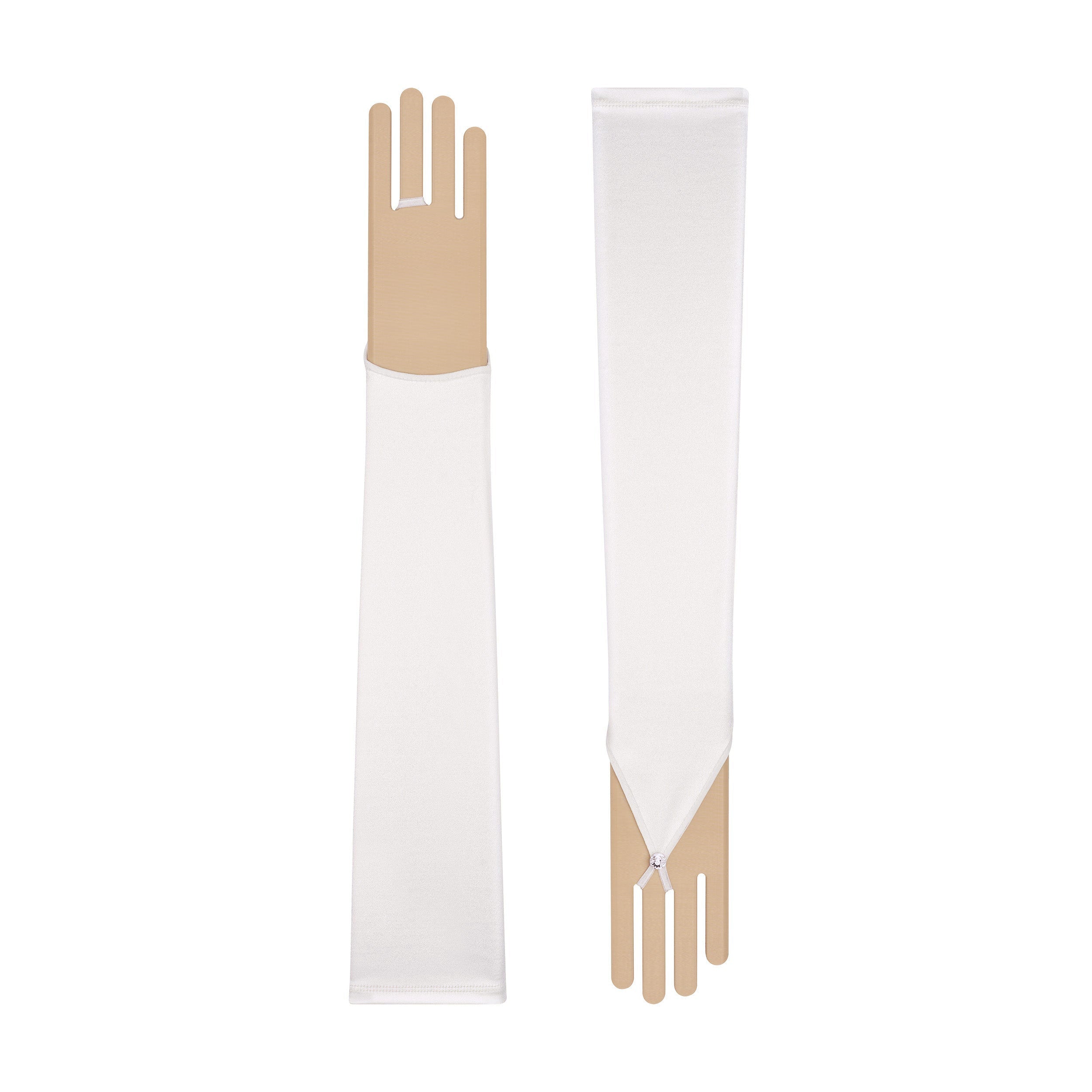 Pale Ivory Satin Fingerless Opera Gloves - Cecilia