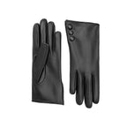 Celine | Leather Glove with Button Cuff-Black-Cornelia James