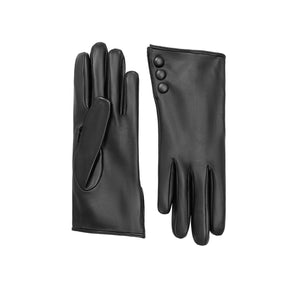 Celine | Leather Glove with Button Cuff-Black-Cornelia James