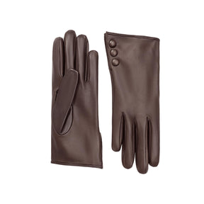 Celine | Leather Glove with Button Cuff-Chocolate-Cornelia James