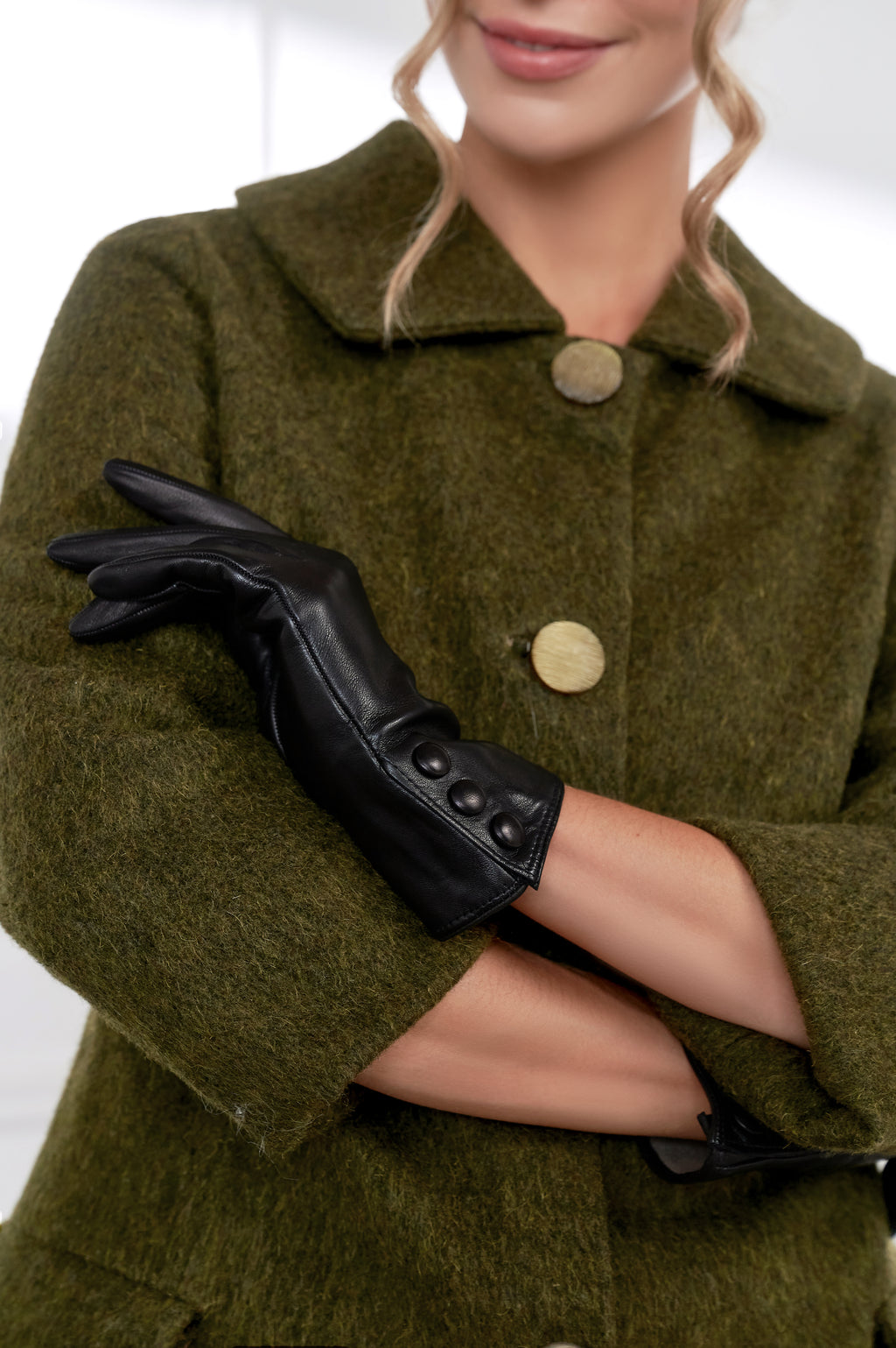 Celine | Leather Glove with Button Cuff