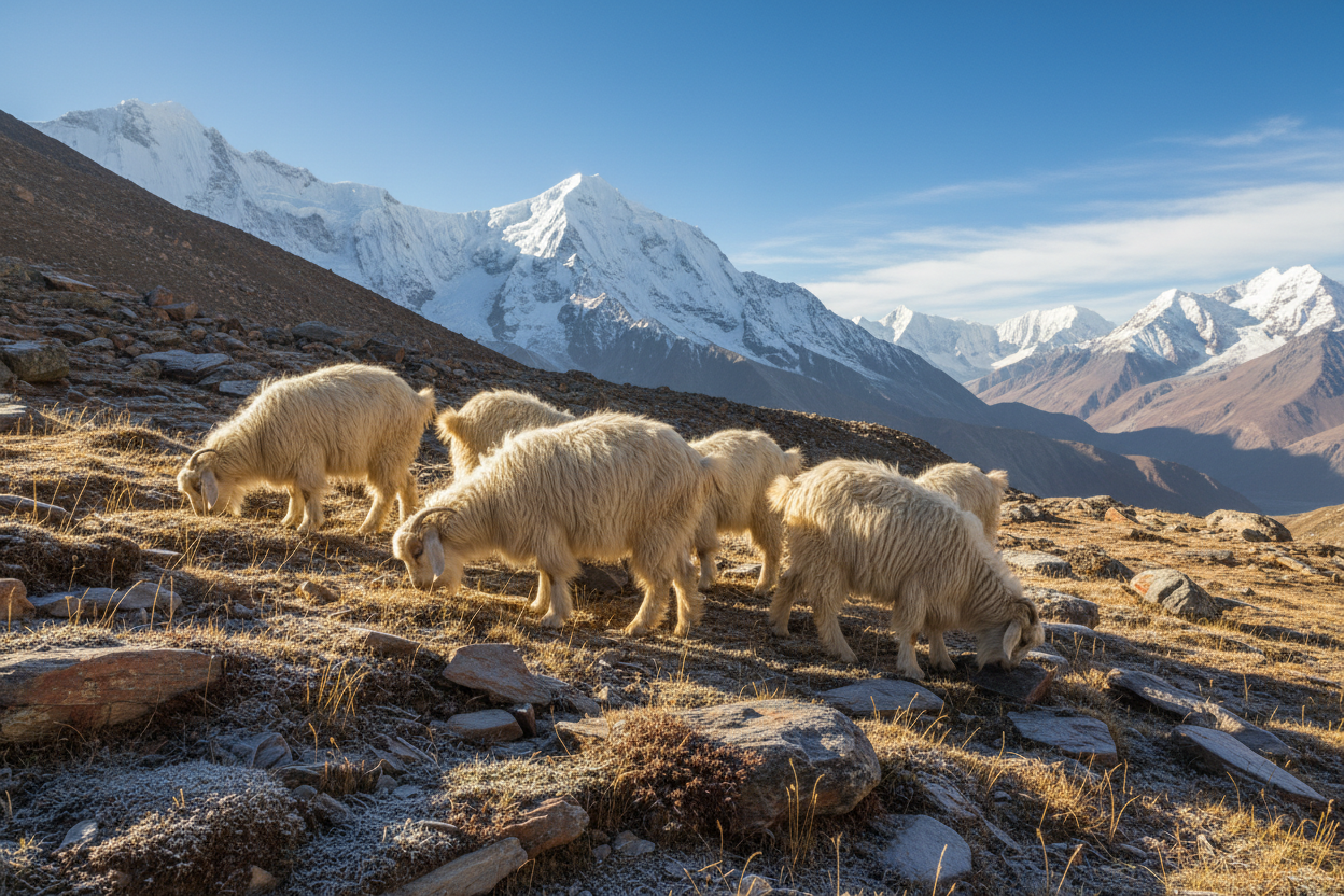 Changthangi Pashmina goats in Himalayan habitat