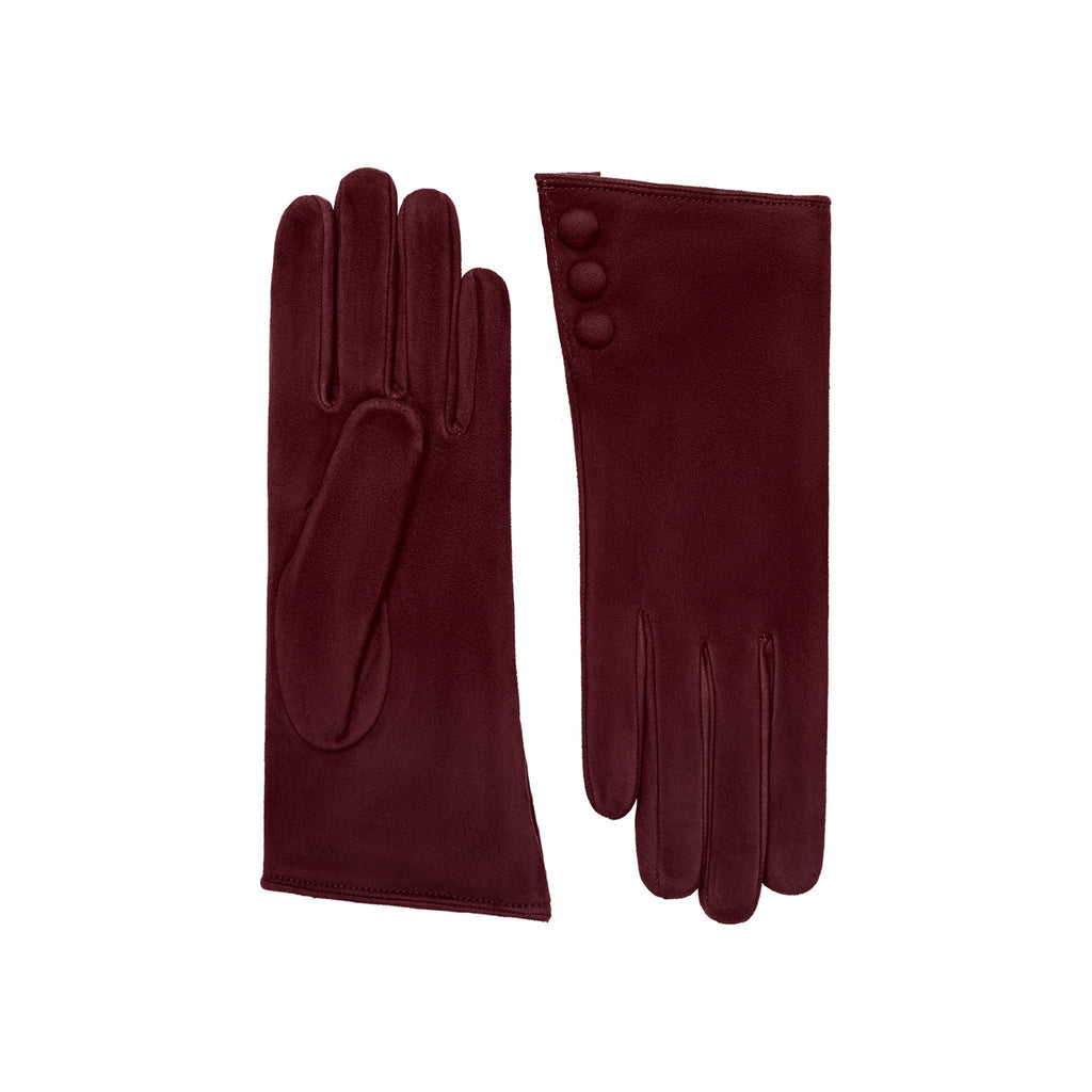 Charlotte | Suede Glove with Snap Cuff-Claret-Cornelia James