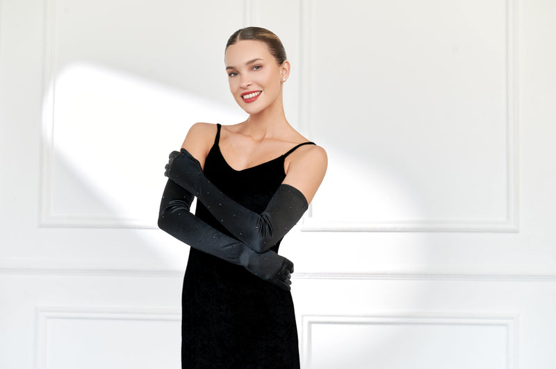 Chrysanthi | Satin Opera Glove with Crystals