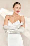 Pale Ivory Satin Opera Gloves - Cora