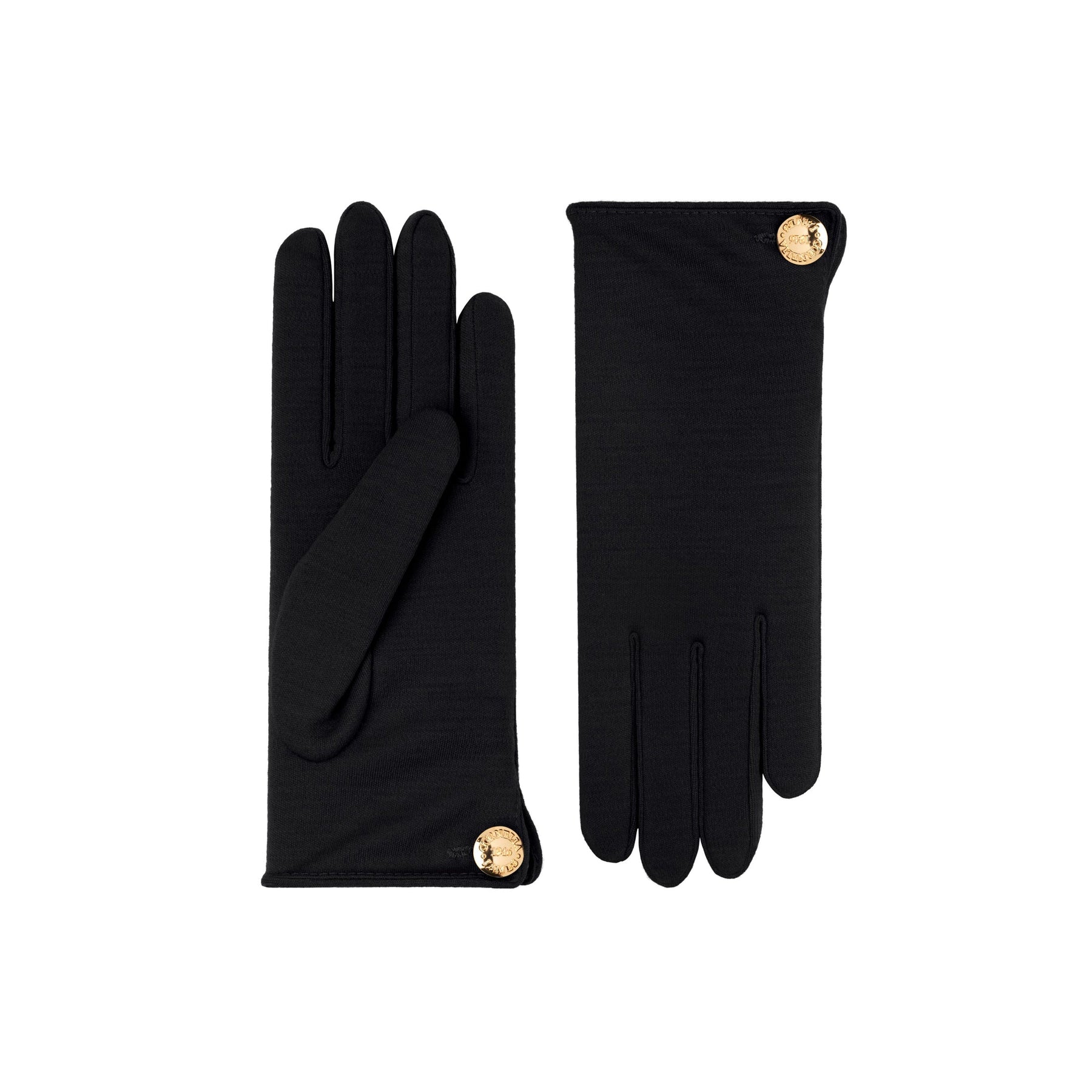 Cornelia | Merino Wool Glove with a Button Cuff Link-Black-Cornelia James