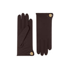Cornelia | Merino Wool Glove with a Button Cuff Link-Chocolate-Cornelia James