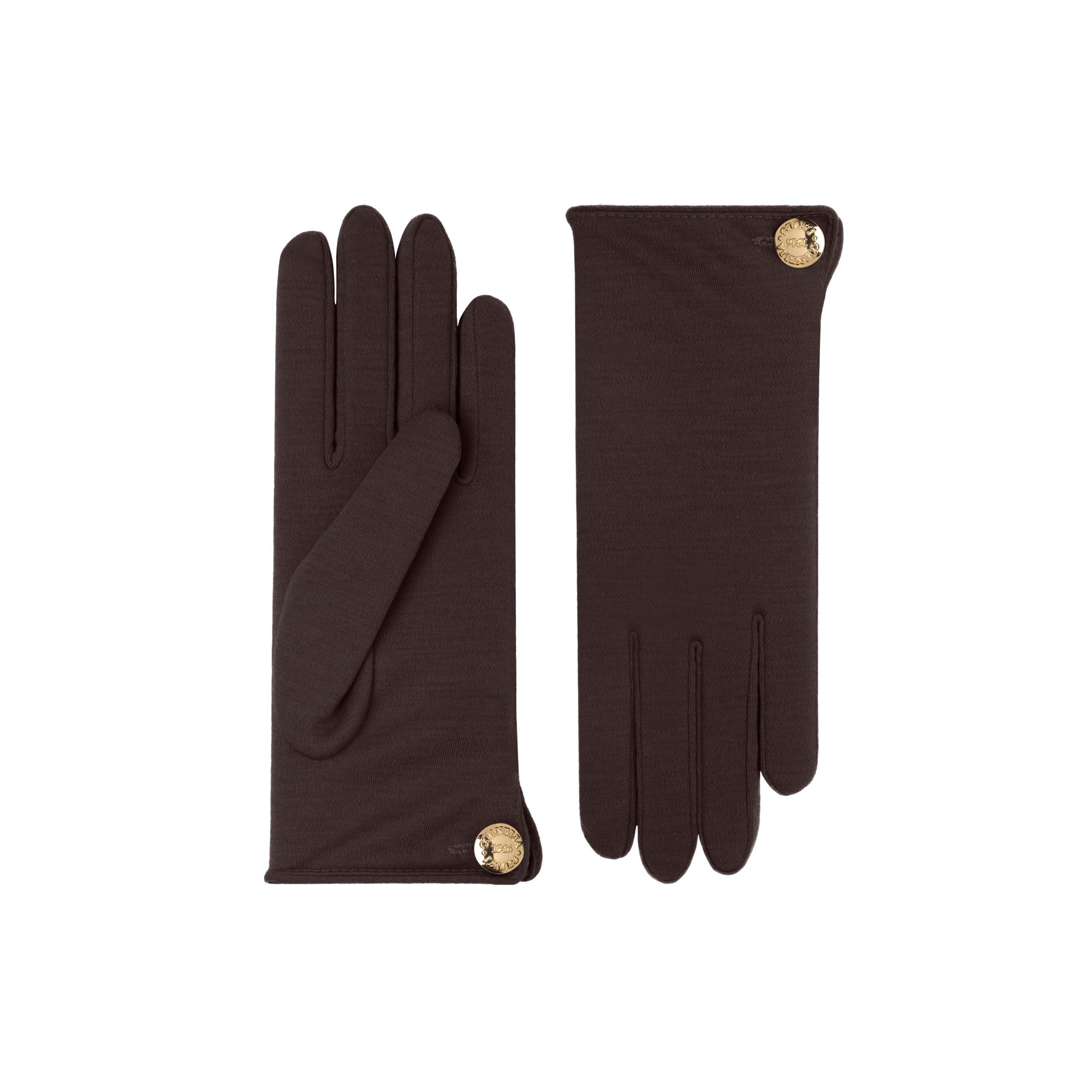 Cornelia | Merino Wool Glove with a Button Cuff Link-Chocolate-Cornelia James