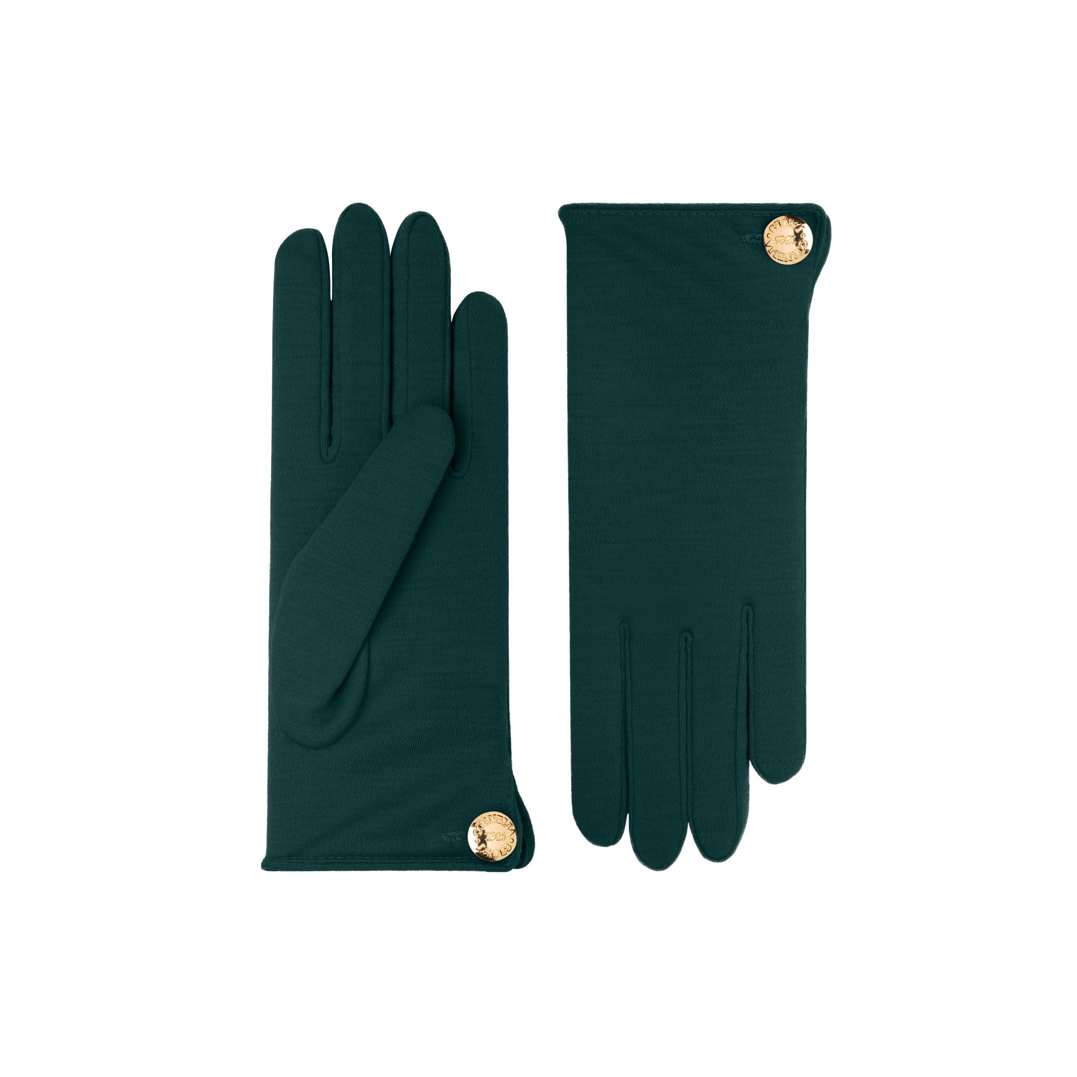 Cornelia | Merino Wool Glove with a Button Cuff Link-Forest-Cornelia James