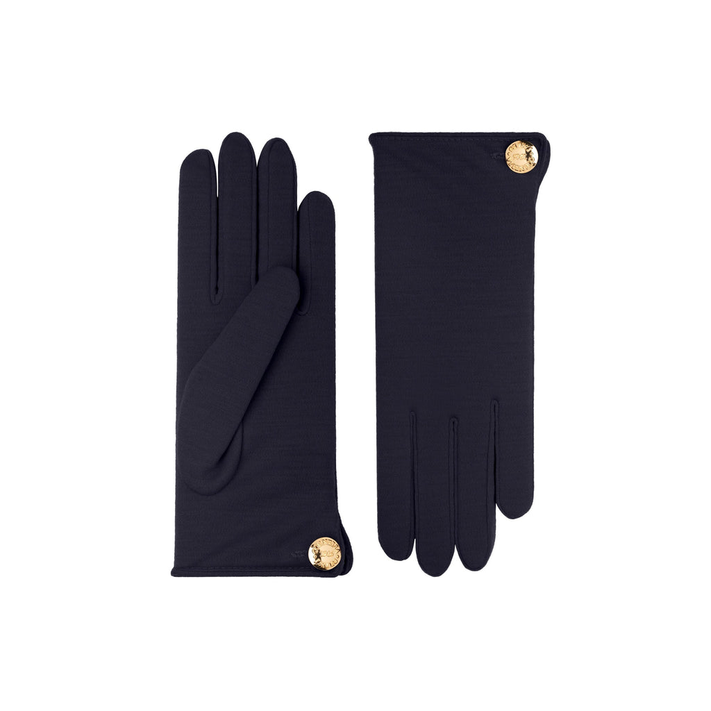 Cornelia | Merino Wool Glove with a Button Cuff Link-Navy-Cornelia James
