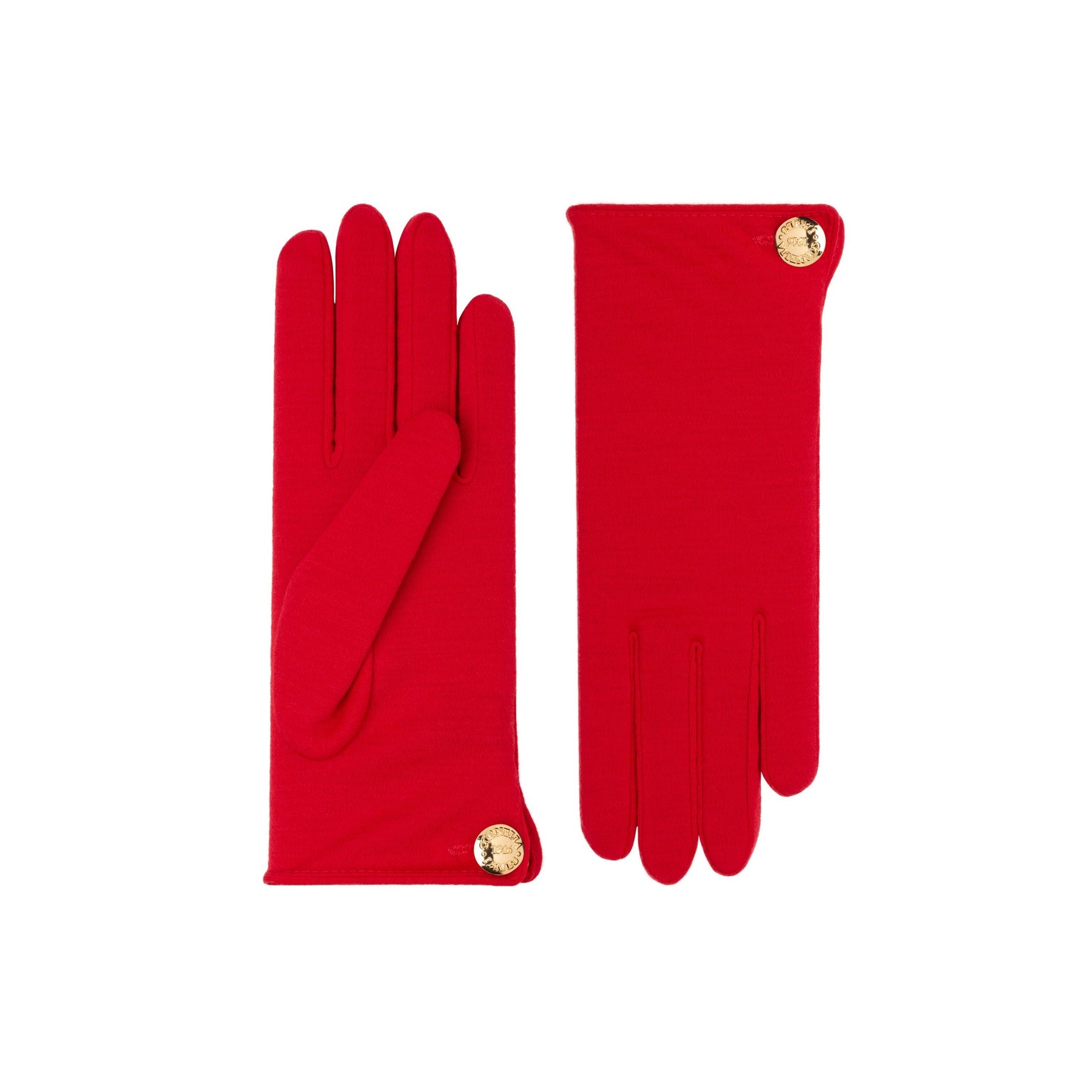 Cornelia | Merino Wool Glove with a Button Cuff Link-Red-Cornelia James