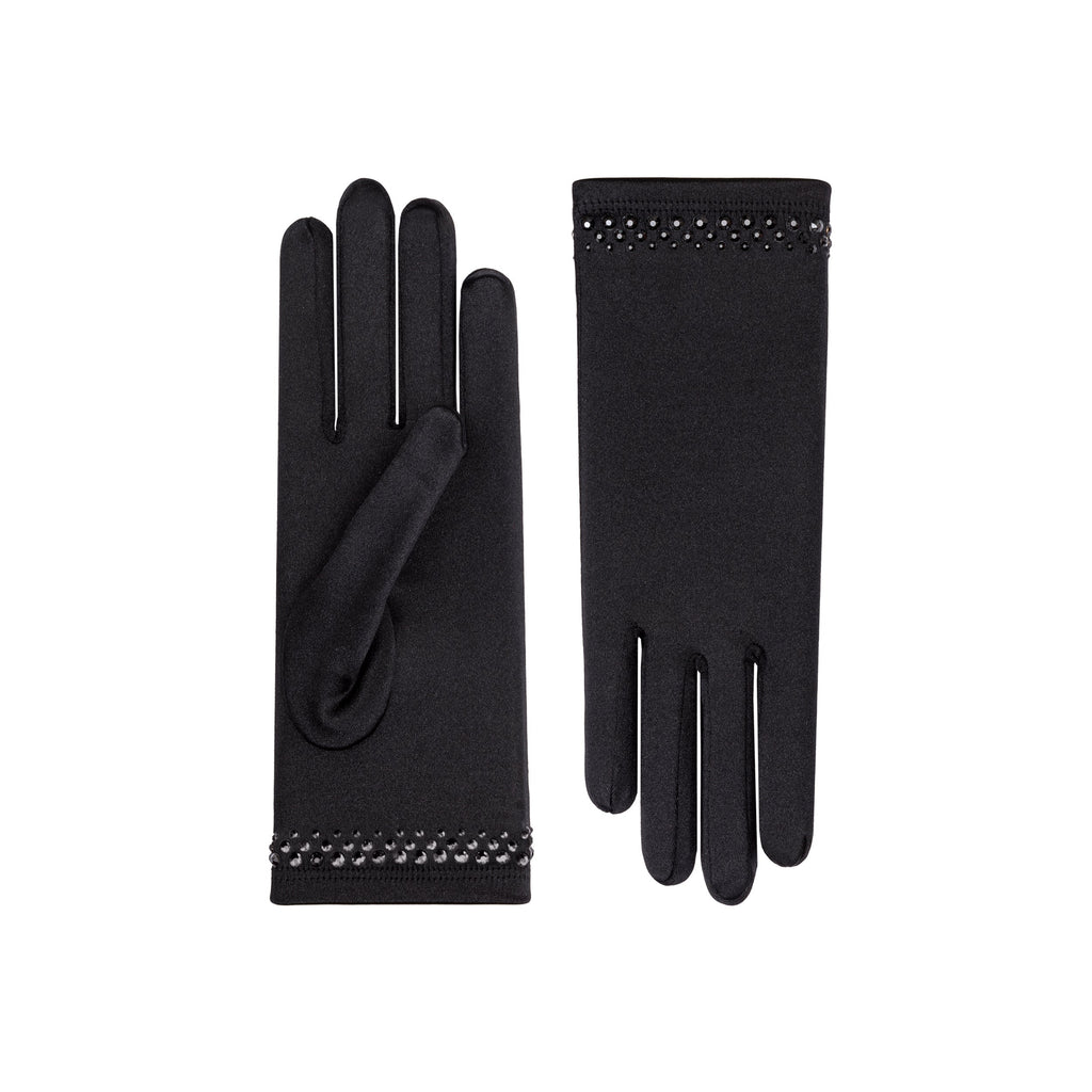 Black Satin Wrist Length Gloves - Cynthia