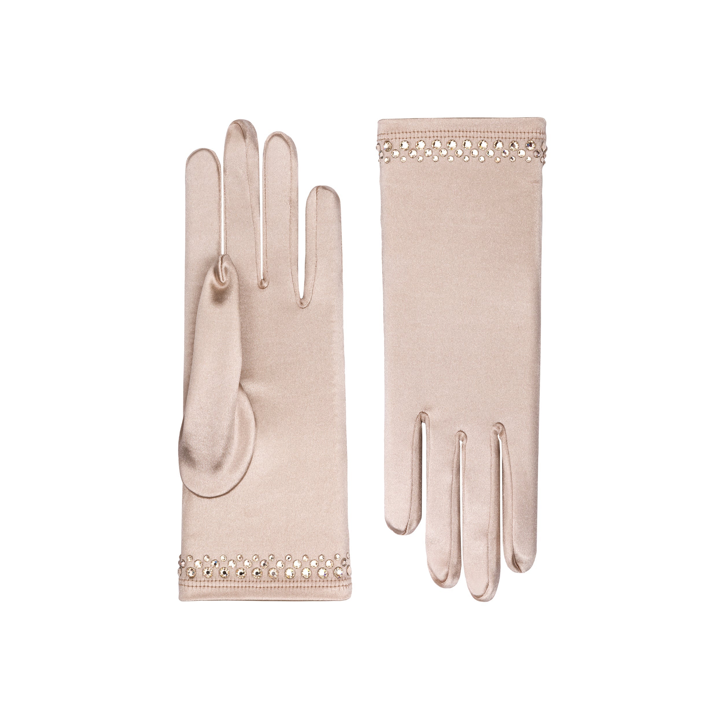 Champagne Satin Wrist Length Gloves - Cynthia