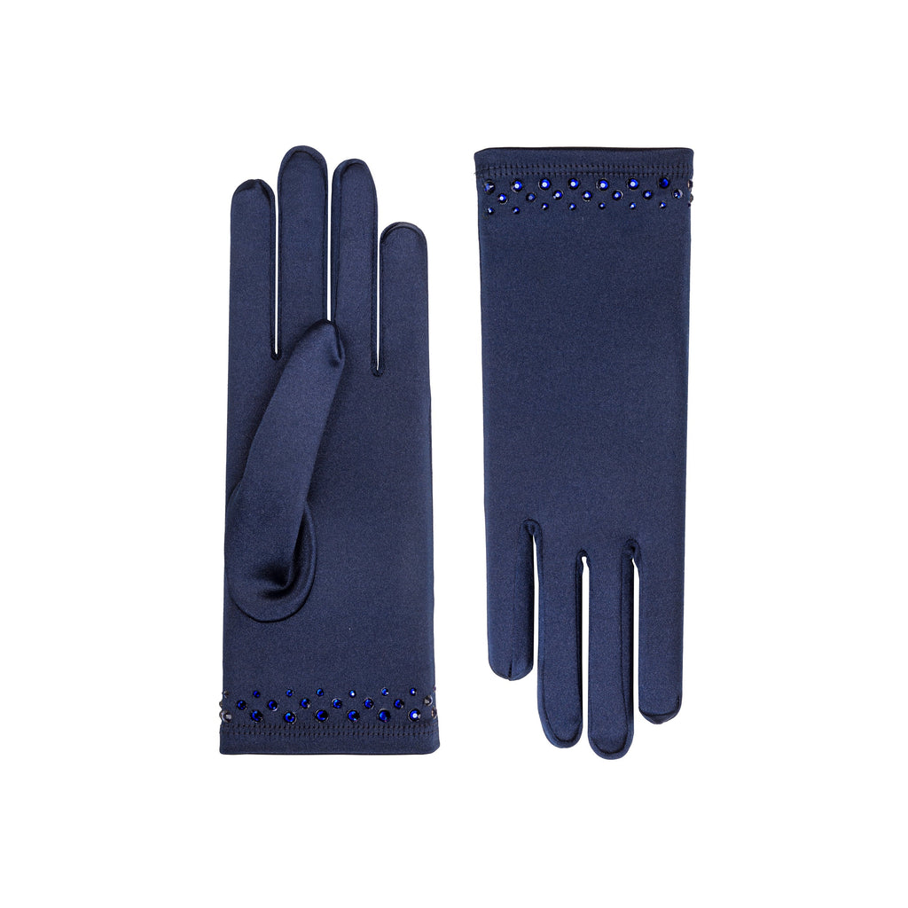 Midnight Blue Satin Wrist Length Gloves - Cynthia