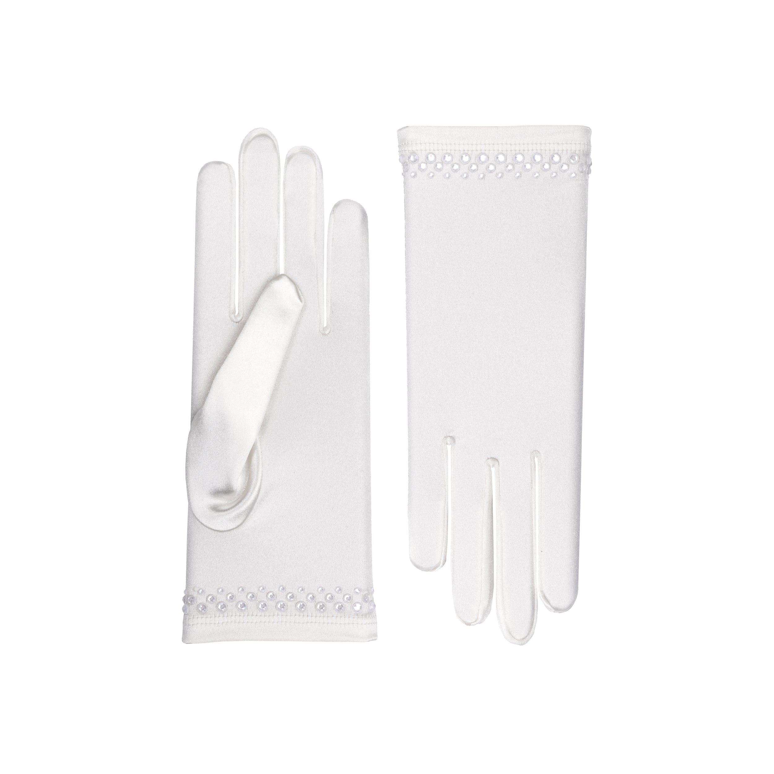 Pale Ivory Satin Wrist Length Gloves - Cynthia