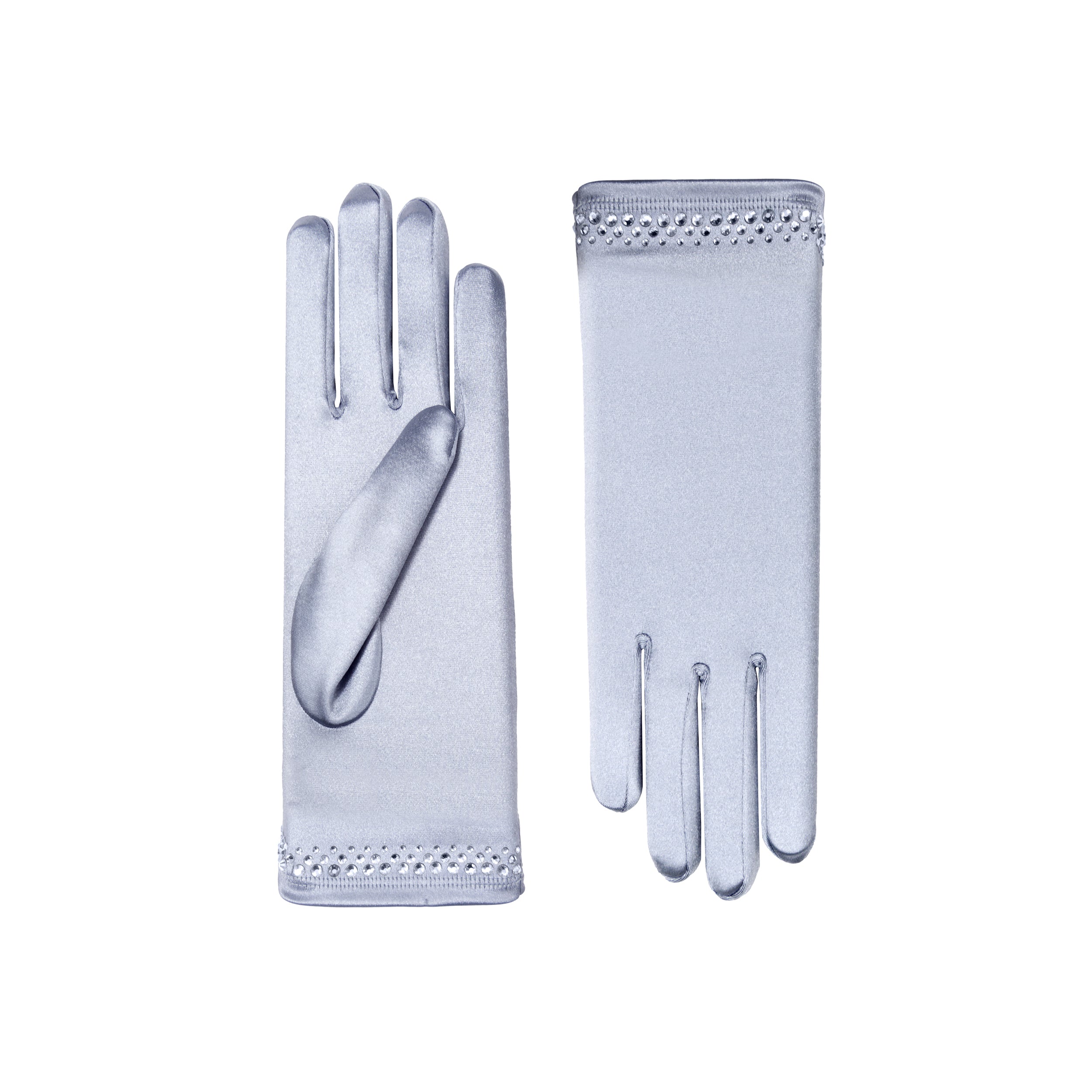 Silver Mist Satin Wrist Length Gloves - Cynthia