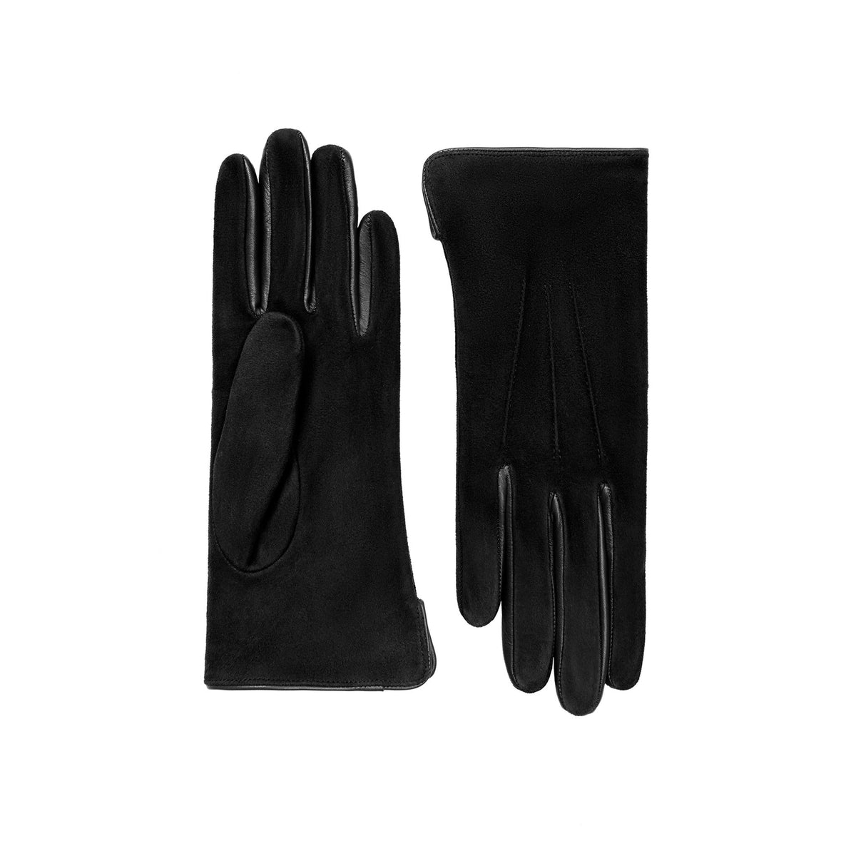Esmée | Suede Glove with Leather Trim-Black-Cornelia James