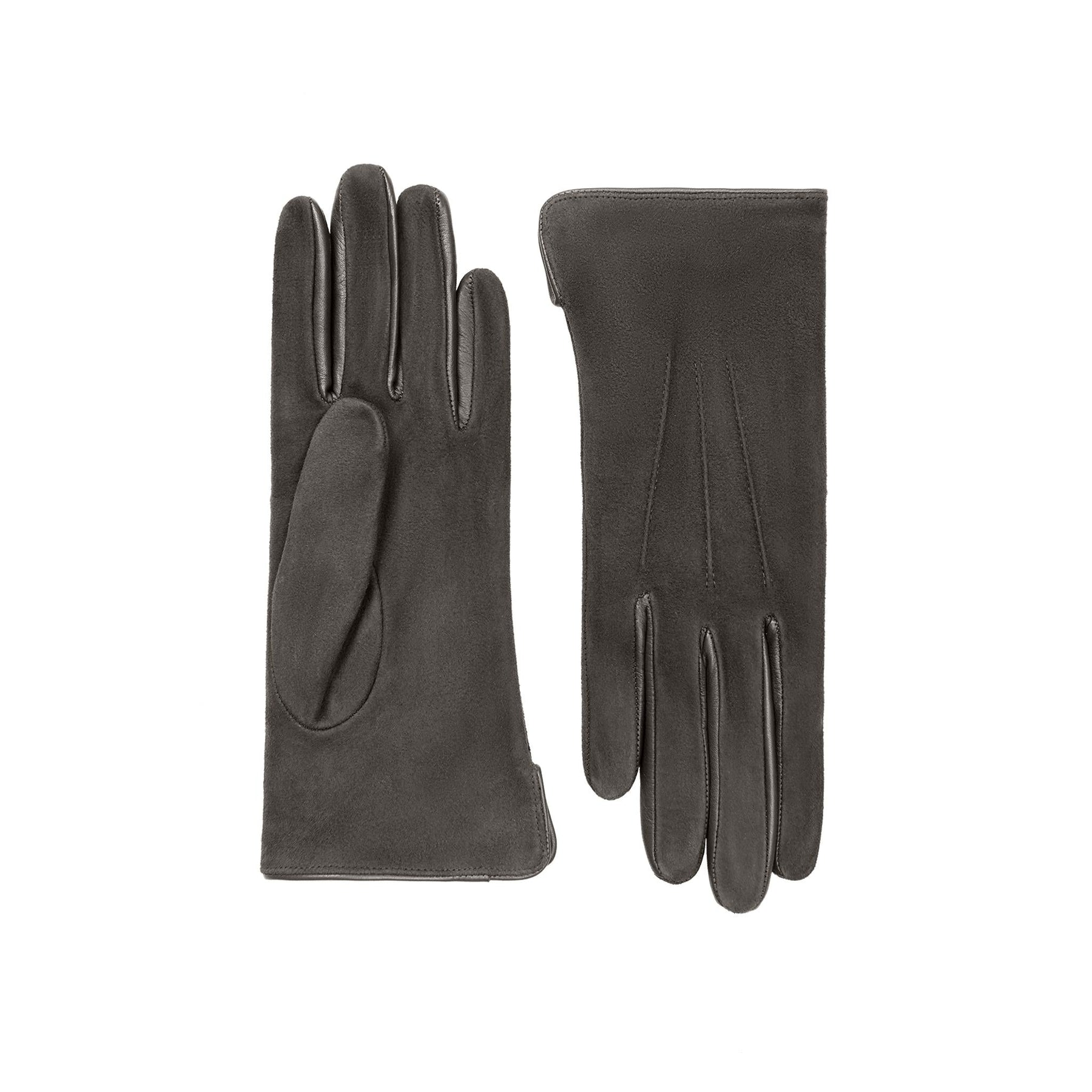Esmée | Suede Glove with Leather Trim-Grey-Cornelia James