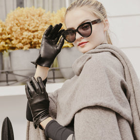 Fleur | Leather Glove with Bow Trim-Cornelia James