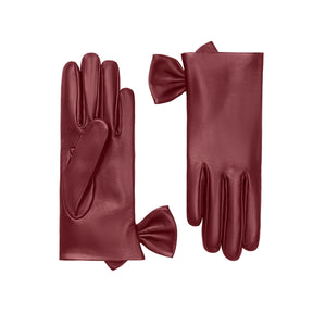 Fleur | Leather Glove with Bow Trim-Burgundy-Cornelia James