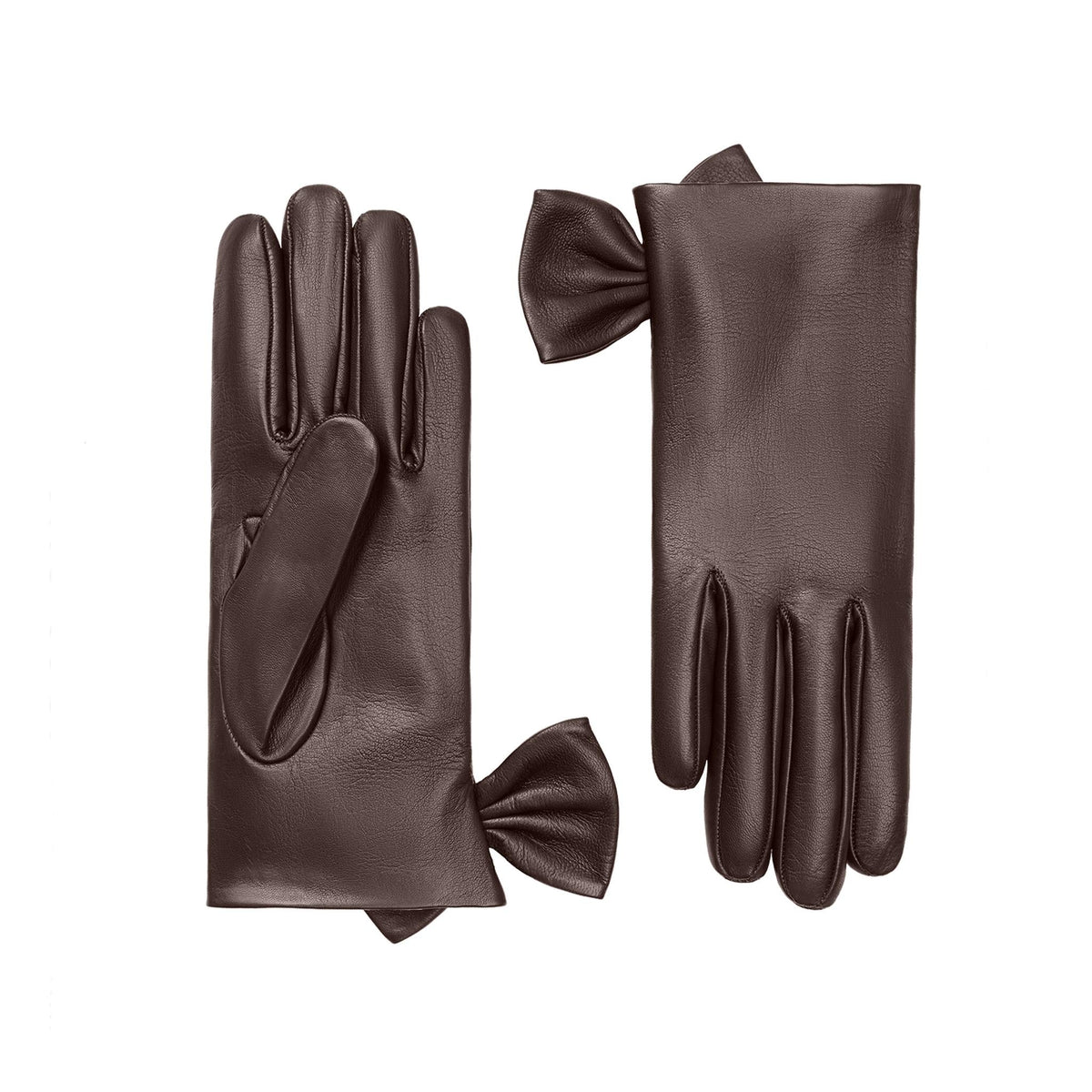 Fleur | Leather Glove with Bow Trim-Chocolate-Cornelia James