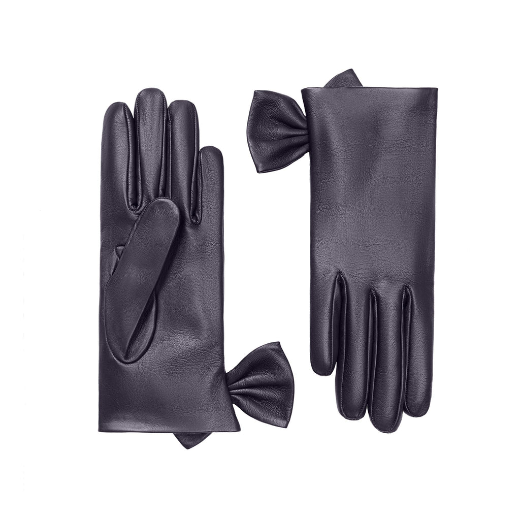 Fleur | Leather Glove with Bow Trim-Dark Navy-Cornelia James