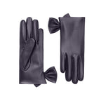 Fleur | Leather Glove with Bow Trim-Dark Navy-Cornelia James