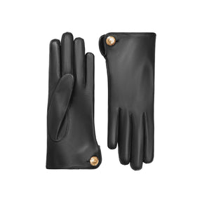 Françoise | Leather Glove with a Button Cuff Link-Black-Cornelia James