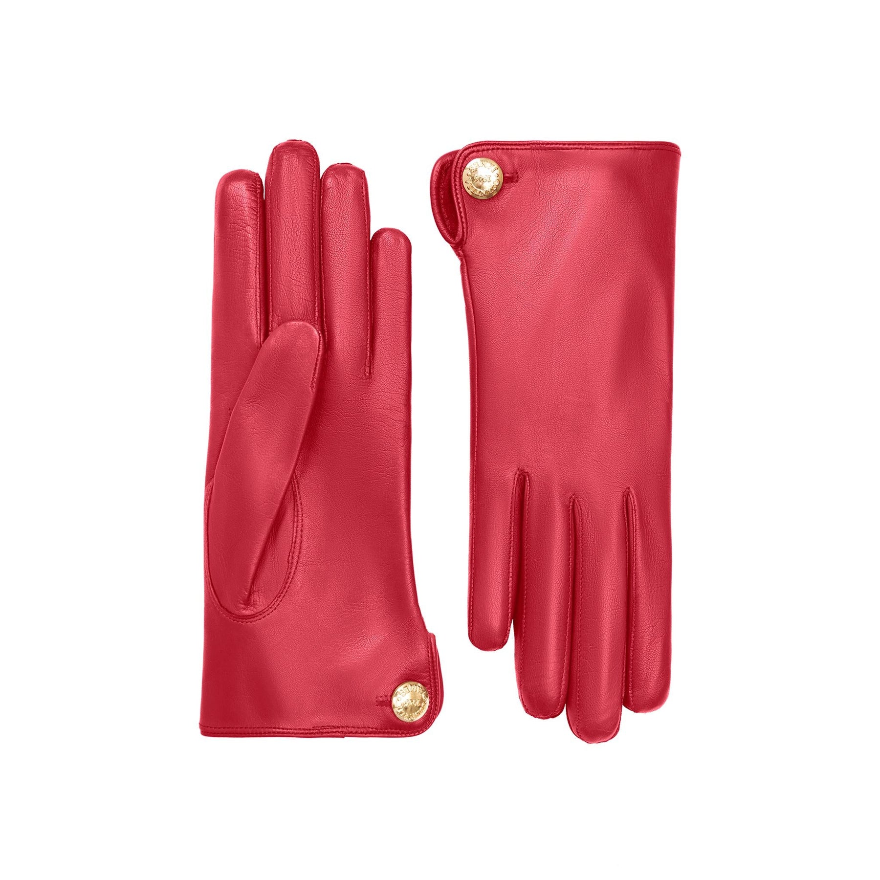 Françoise | Leather Glove with a Button Cuff Link-Red-Cornelia James
