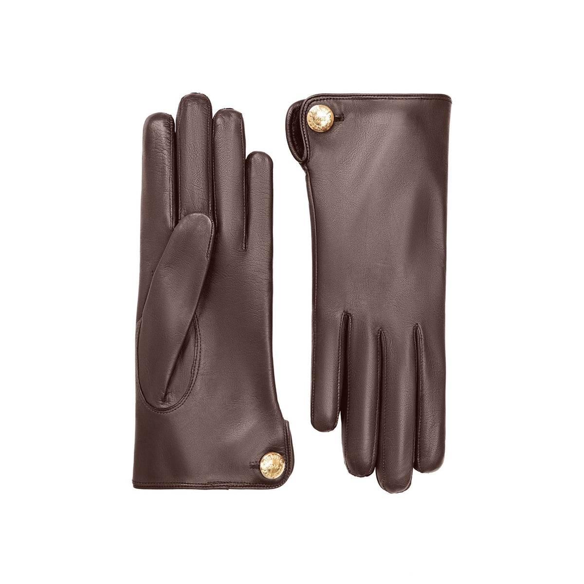 Françoise | Leather Glove with a Button Cuff Link-Chocolate-Cornelia James